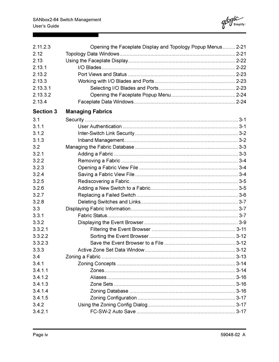 Q-Logic 59048-02 A manual Section Managing Fabrics 