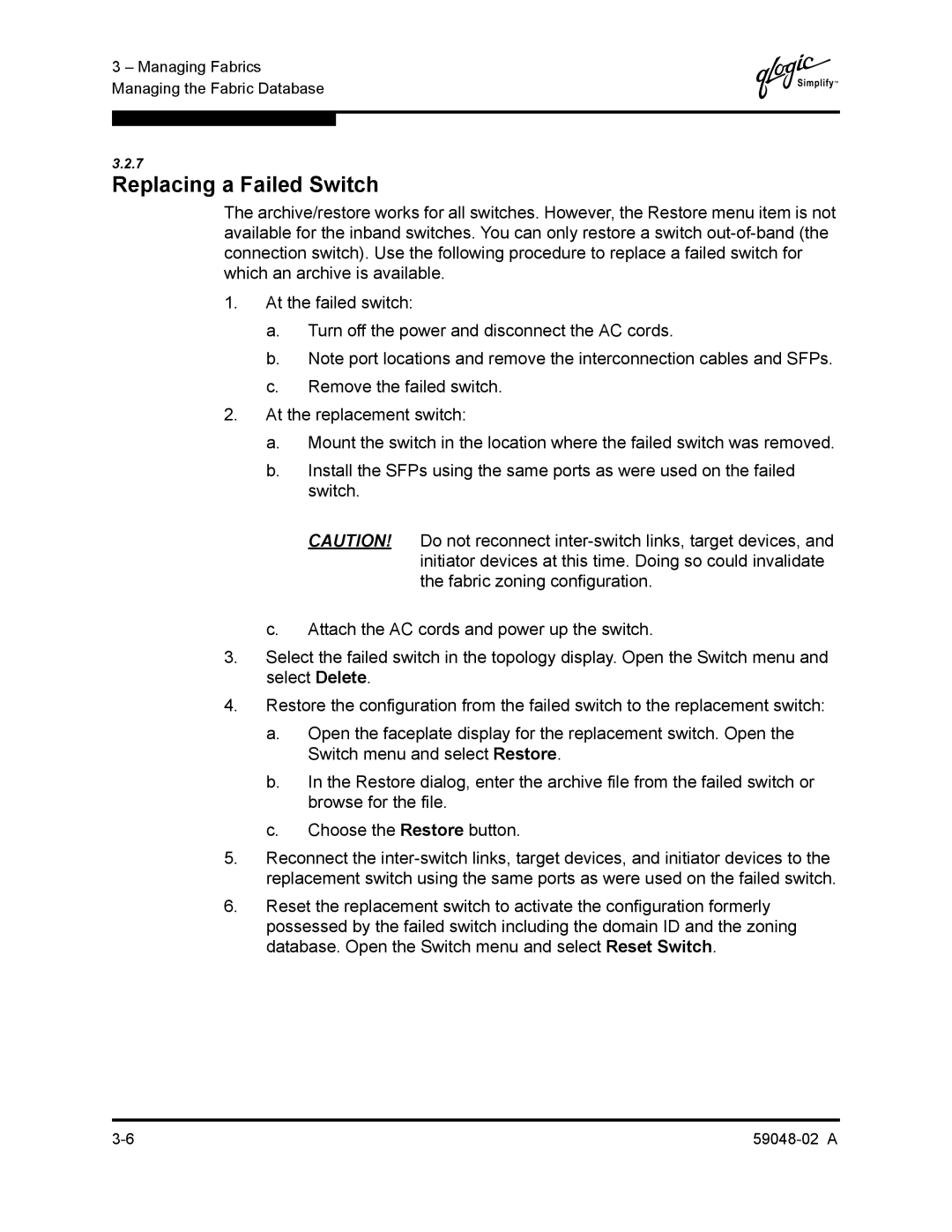 Q-Logic 59048-02 A manual Replacing a Failed Switch 