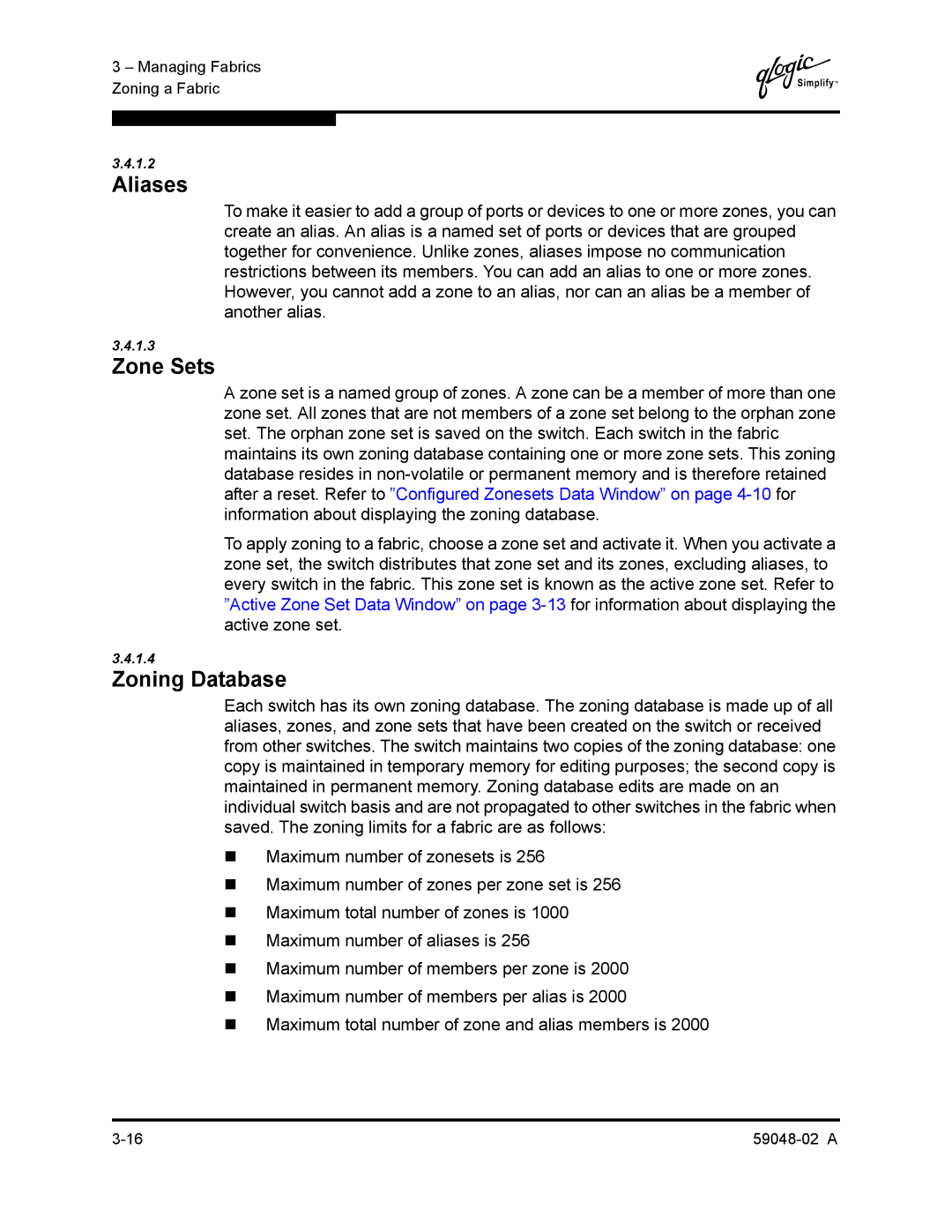 Q-Logic 59048-02 A manual Aliases, Zone Sets, Zoning Database 