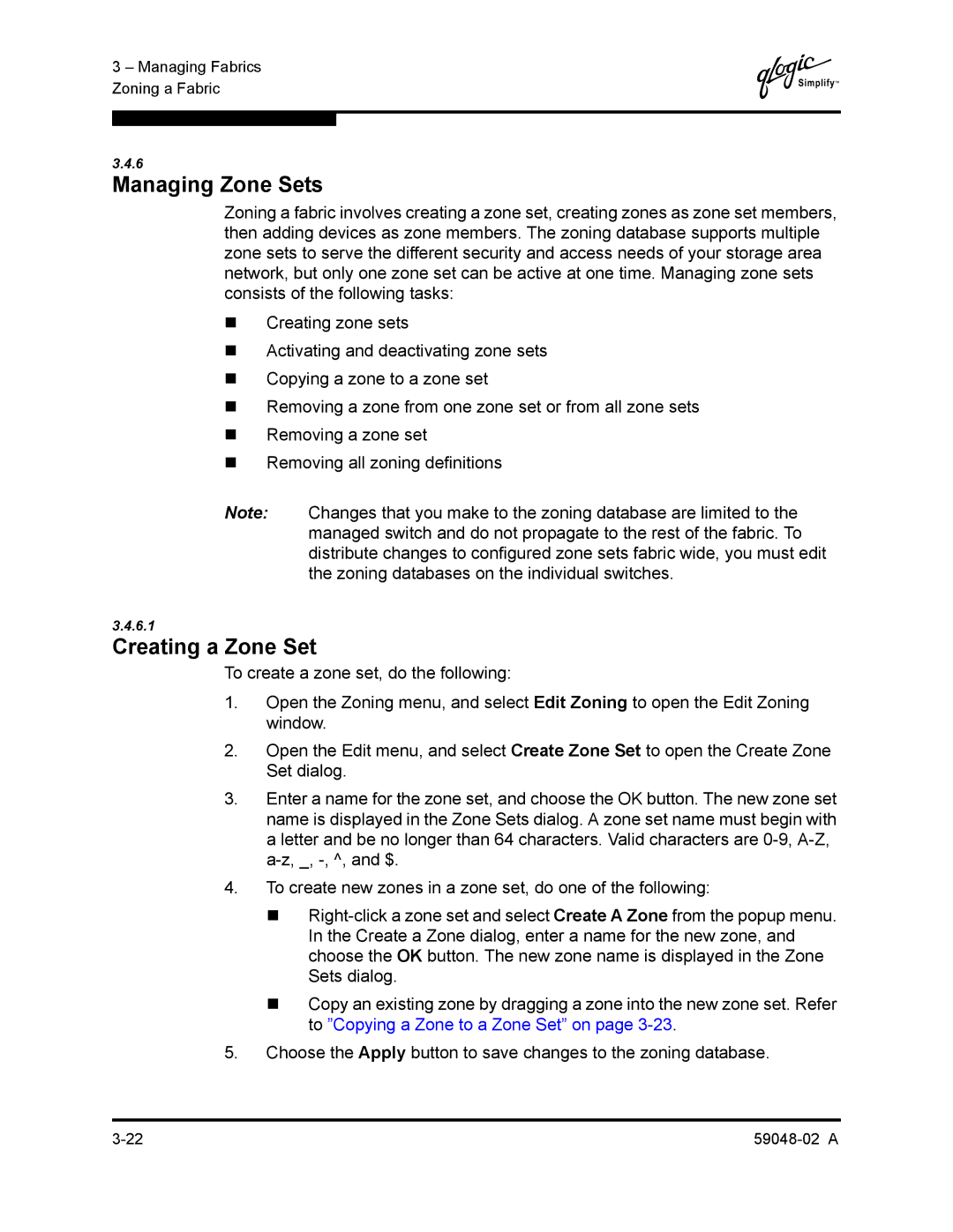 Q-Logic 59048-02 A manual Managing Zone Sets, Creating a Zone Set 