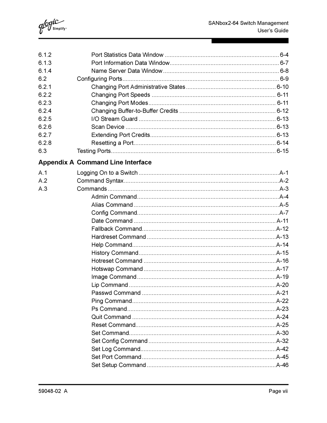 Q-Logic 59048-02 A manual Appendix a Command Line Interface, Port Information Data Window, Command Syntax 