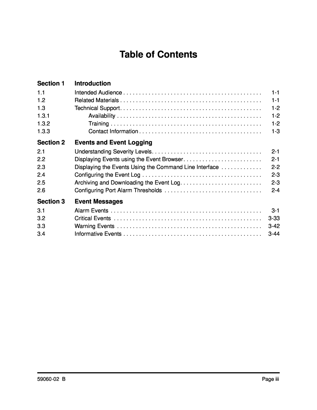 Q-Logic 59060-02 B manual Section, Introduction, Events and Event Logging, Event Messages, Table of Contents 