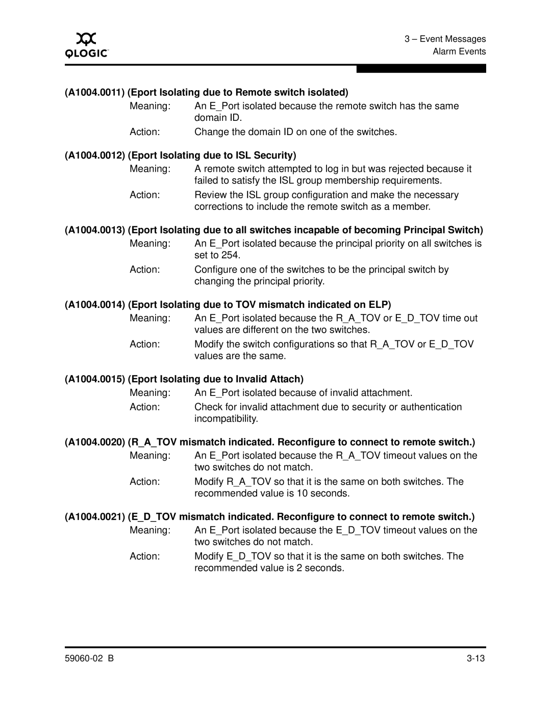 Q-Logic 59060-02 B manual A1004.0011 Eport Isolating due to Remote switch isolated 