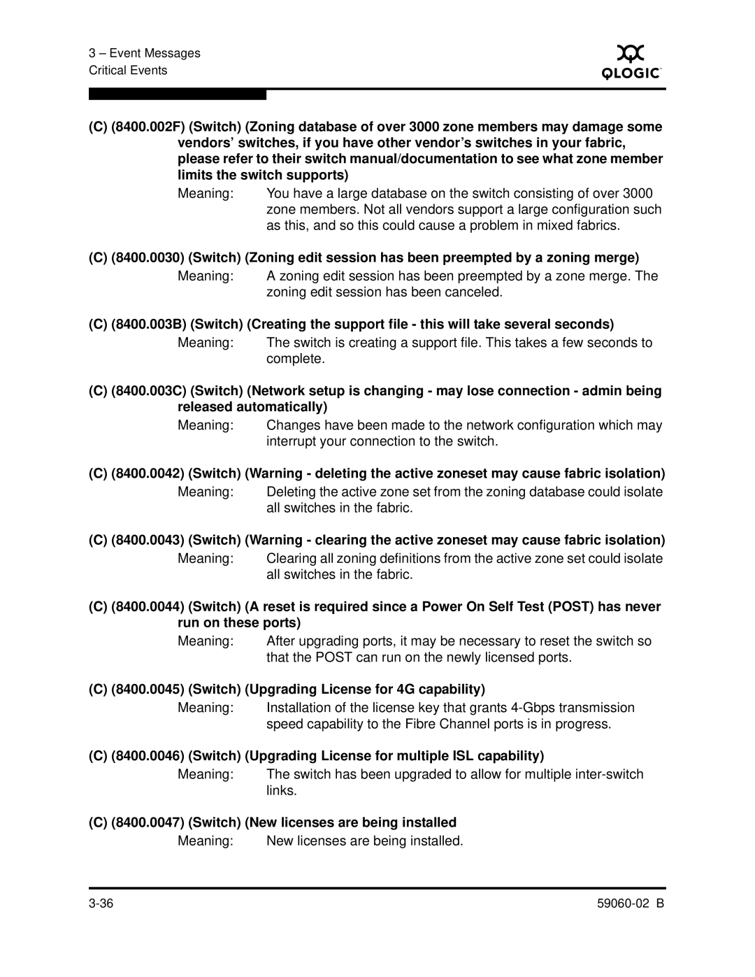 Q-Logic 59060-02 B manual Switch Upgrading License for 4G capability, Switch Upgrading License for multiple ISL capability 