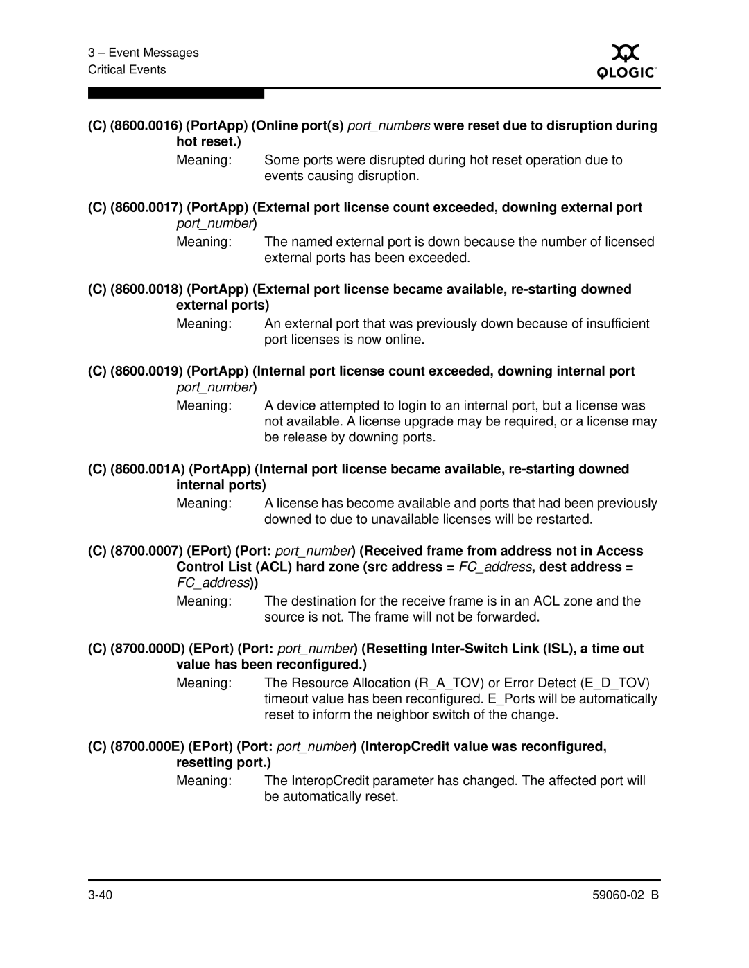 Q-Logic 59060-02 B manual Downed to due to unavailable licenses will be restarted 