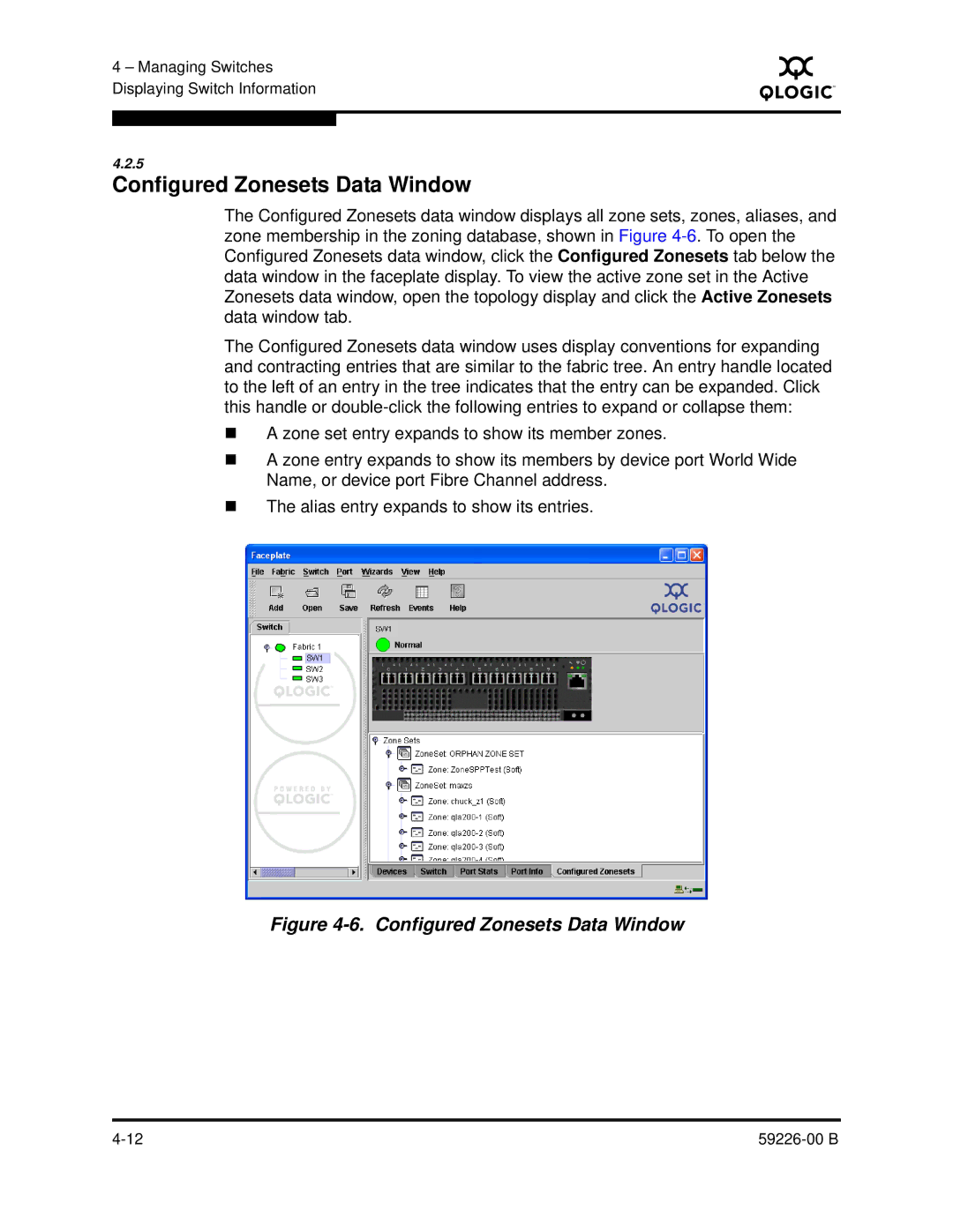 Q-Logic 59226-00 B manual Configured Zonesets Data Window 