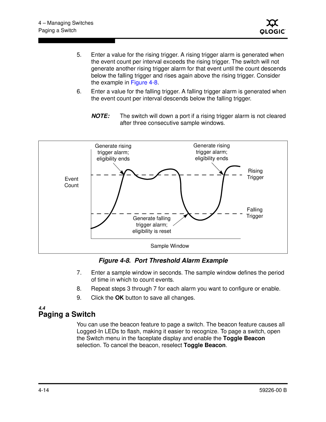 Q-Logic 59226-00 B manual Paging a Switch, Port Threshold Alarm Example 