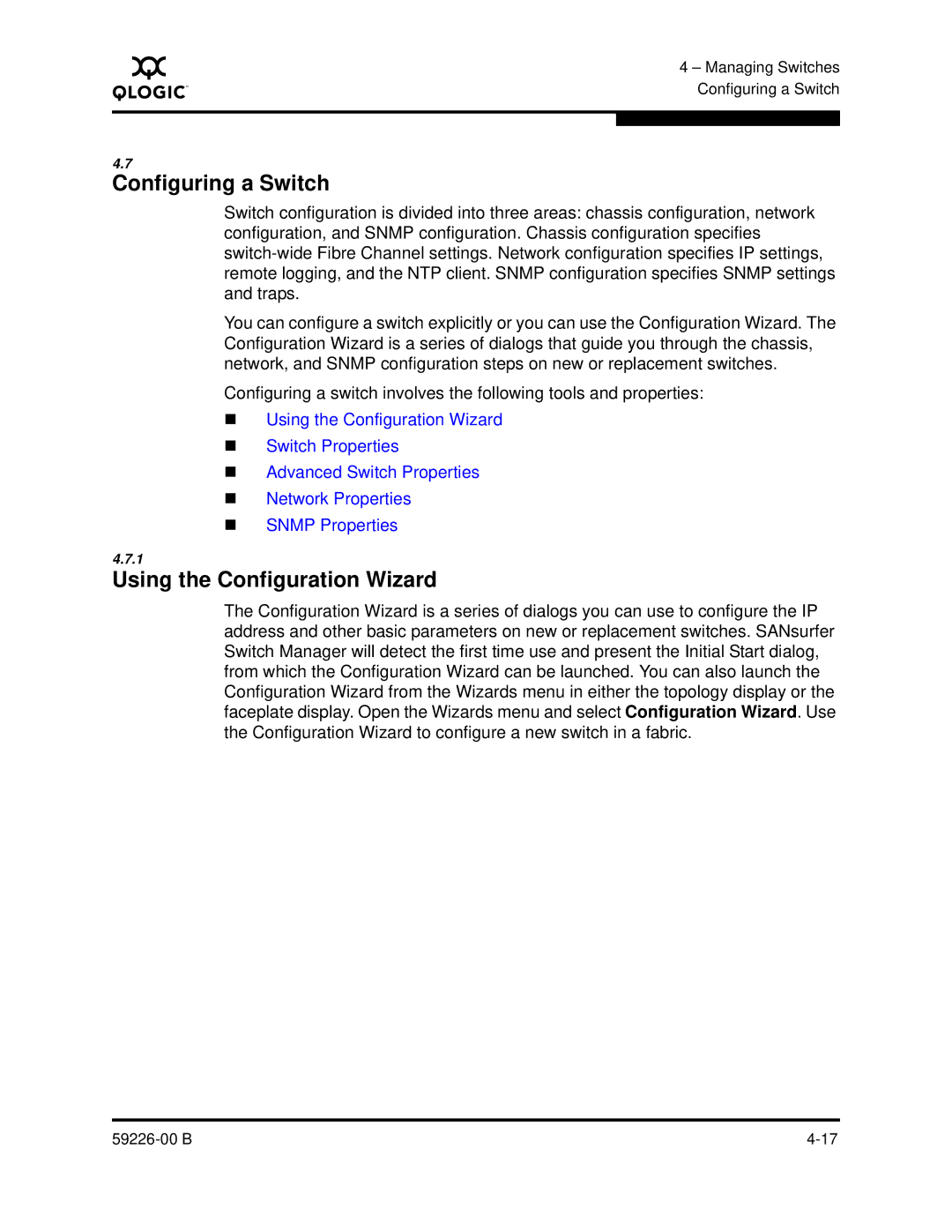 Q-Logic 59226-00 B manual Configuring a Switch, Using the Configuration Wizard 