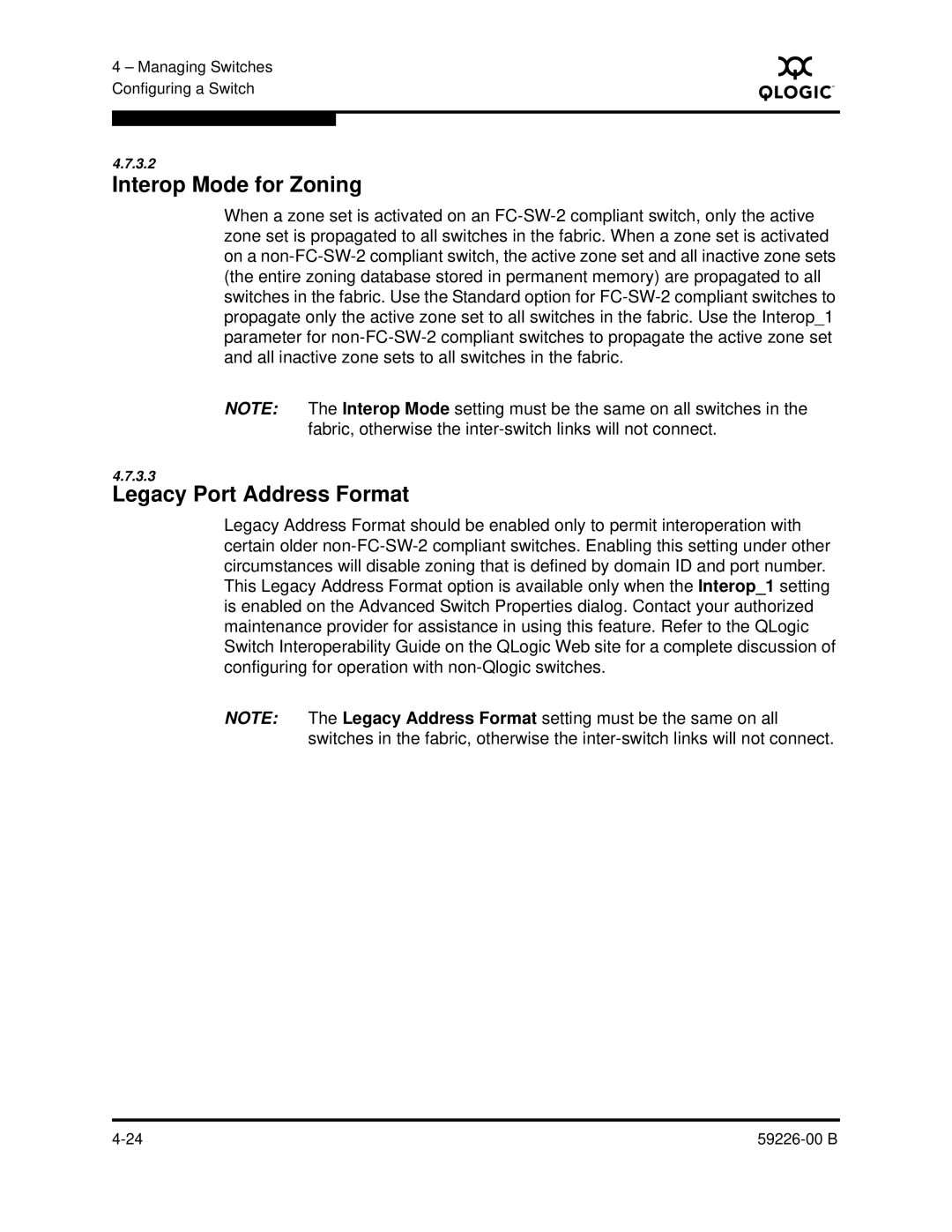 Q-Logic 59226-00 B manual Interop Mode for Zoning, Legacy Port Address Format 