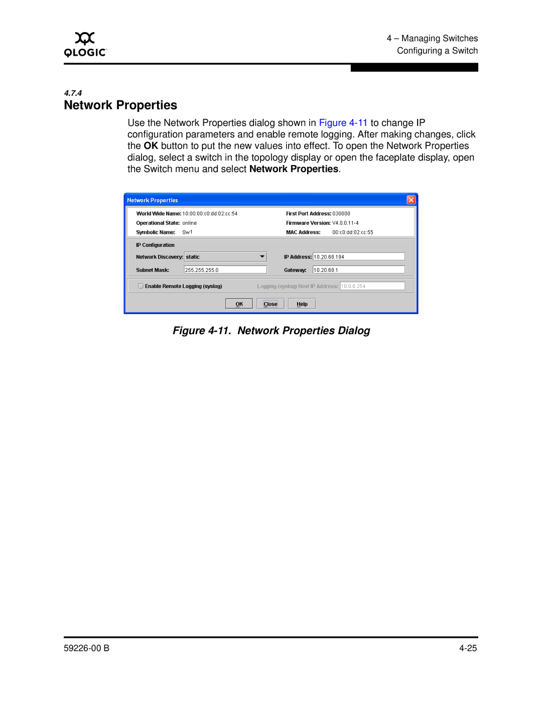 Q-Logic 59226-00 B manual Network Properties Dialog 