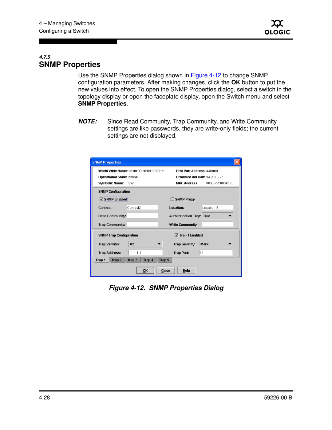 Q-Logic 59226-00 B manual Snmp Properties Dialog 