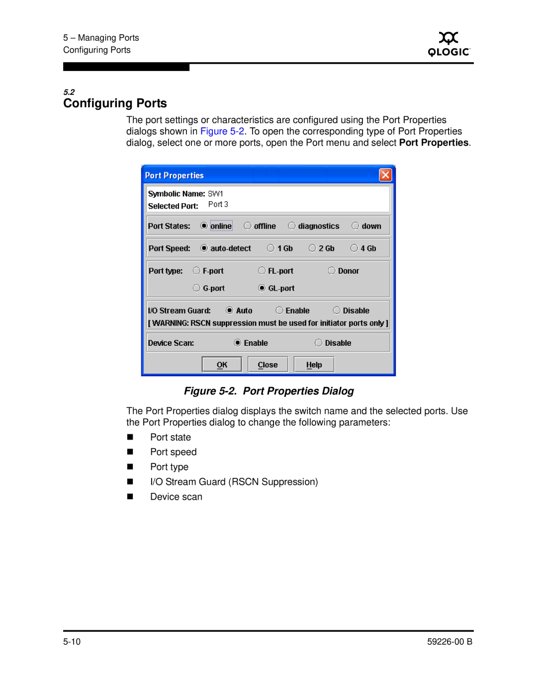 Q-Logic 59226-00 B manual Configuring Ports, Port Properties Dialog 