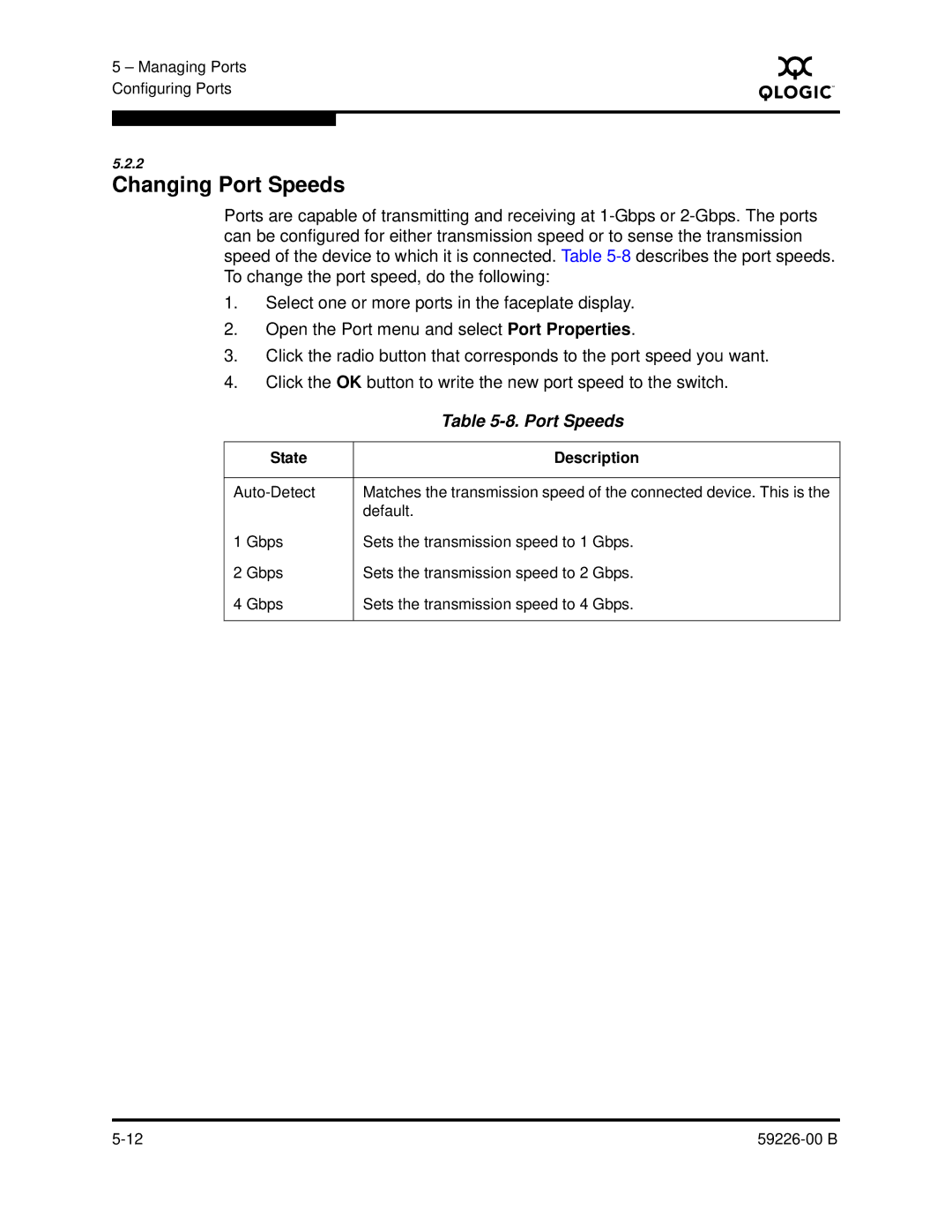 Q-Logic 59226-00 B manual Changing Port Speeds 