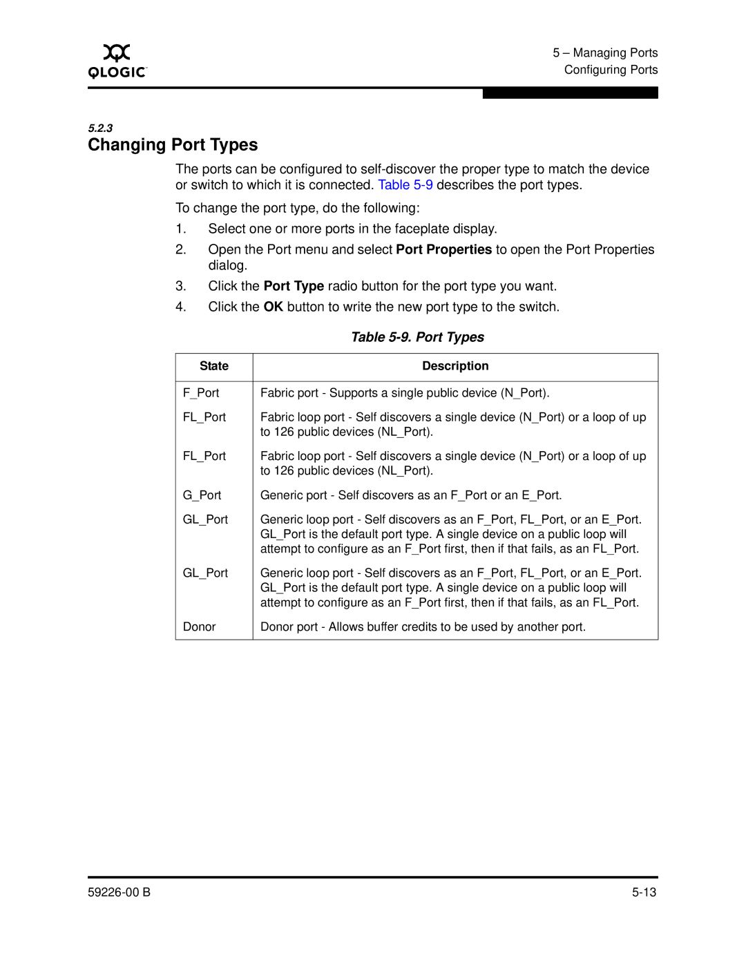 Q-Logic 59226-00 B manual Changing Port Types 