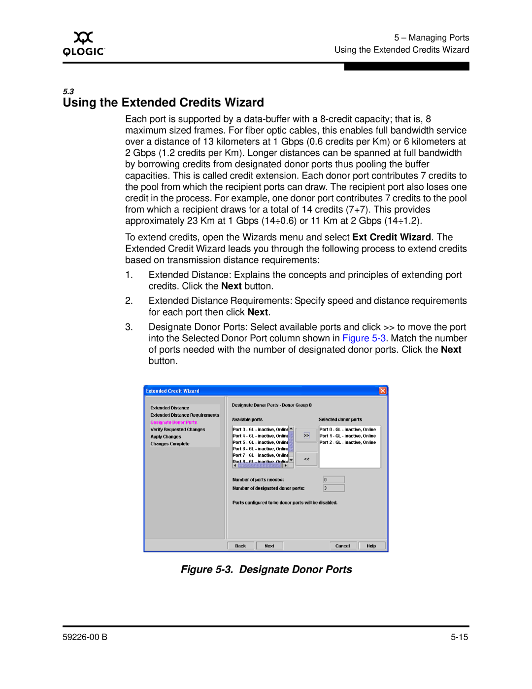 Q-Logic 59226-00 B manual Using the Extended Credits Wizard, Designate Donor Ports 