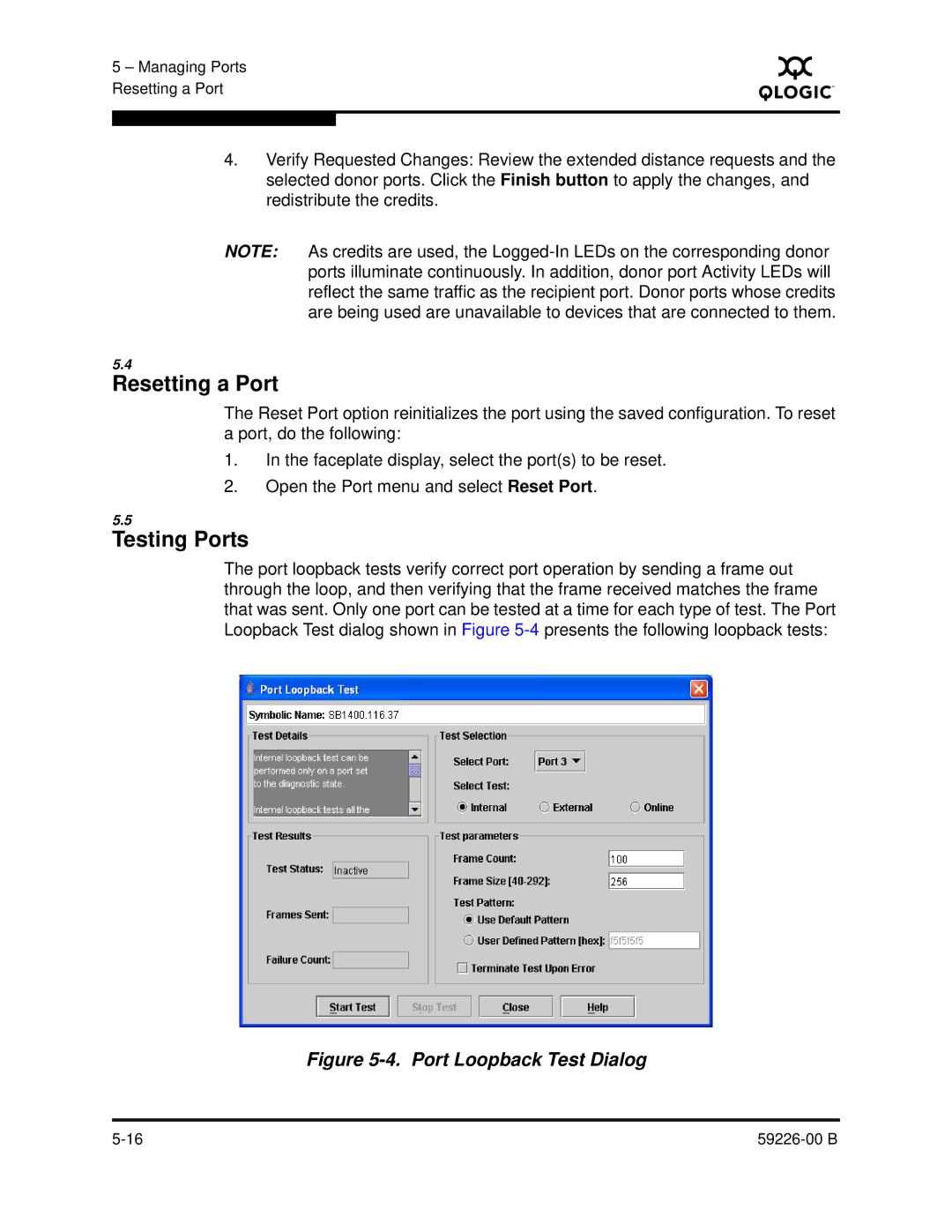 Q-Logic 59226-00 B manual Resetting a Port, Testing Ports 