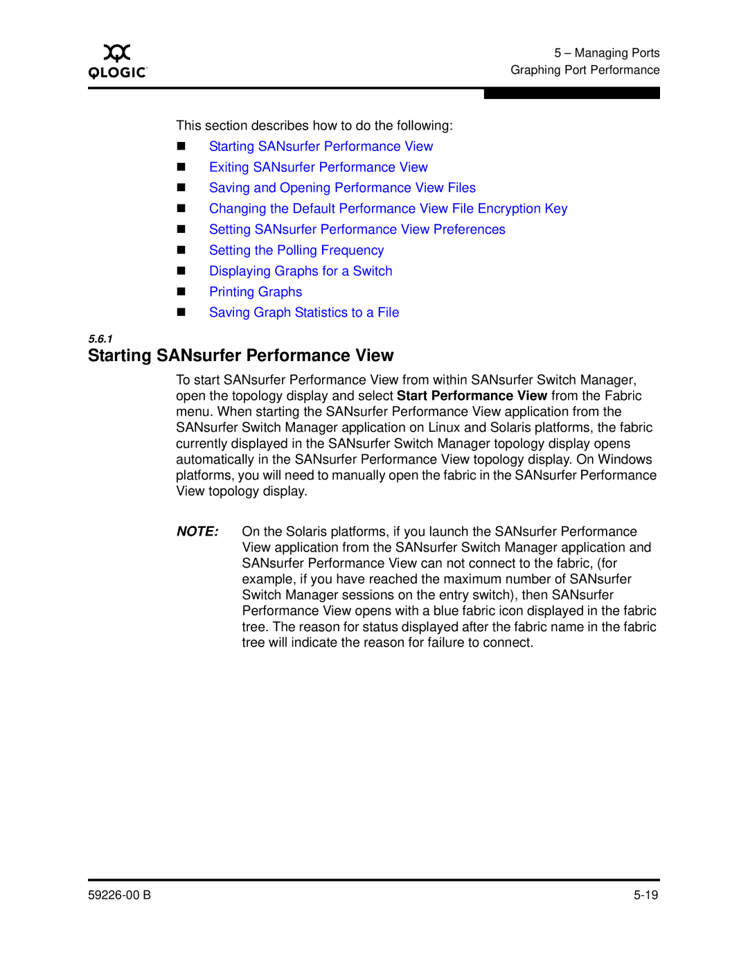 Q-Logic 59226-00 B manual Starting SANsurfer Performance View, This section describes how to do the following 