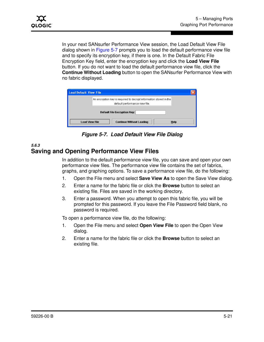 Q-Logic 59226-00 B manual Saving and Opening Performance View Files, Load Default View File Dialog 