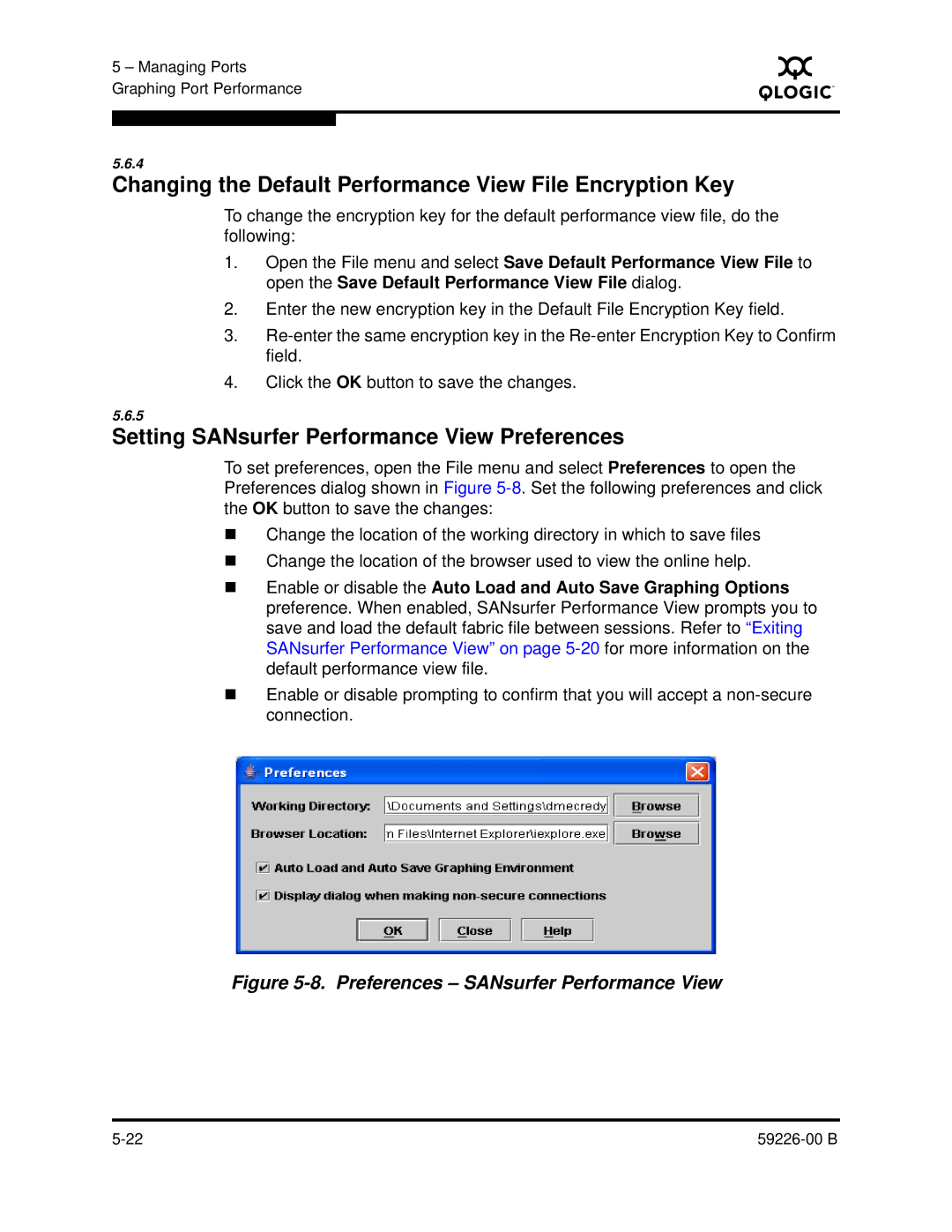 Q-Logic 59226-00 B manual Changing the Default Performance View File Encryption Key 