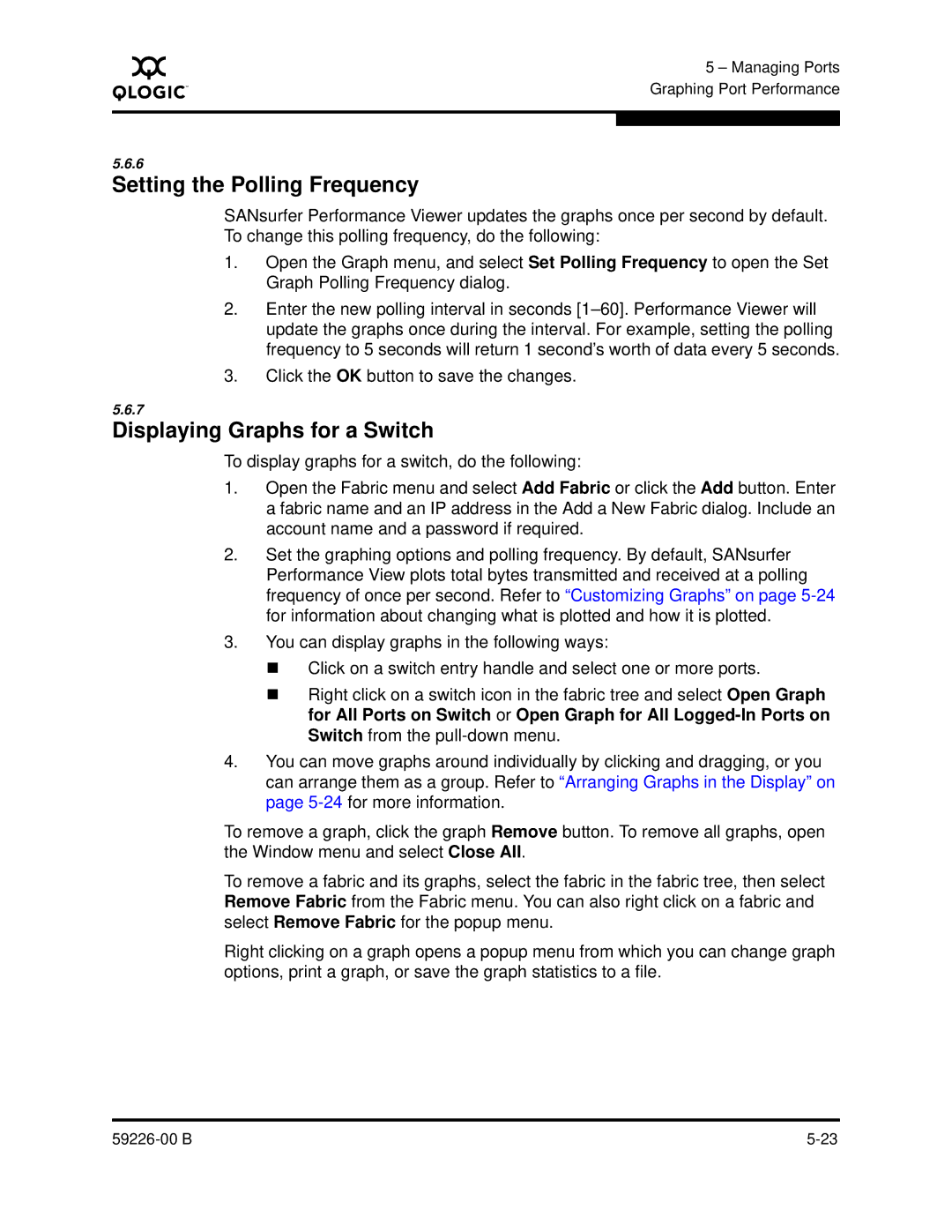 Q-Logic 59226-00 B manual Setting the Polling Frequency, Displaying Graphs for a Switch 