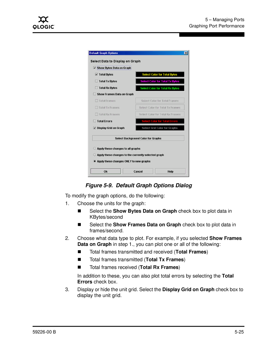 Q-Logic 59226-00 B manual Default Graph Options Dialog 