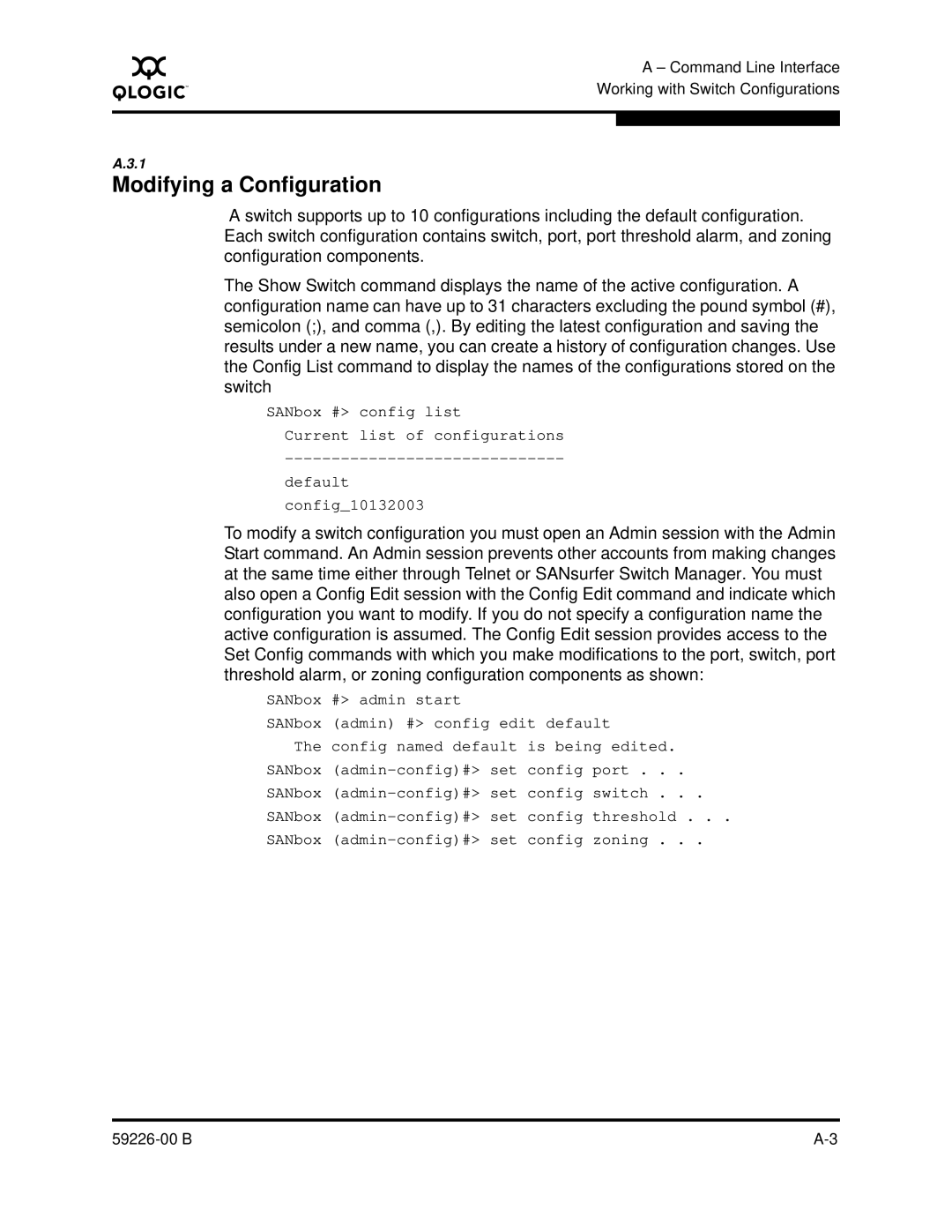 Q-Logic 59226-00 B manual Modifying a Configuration 