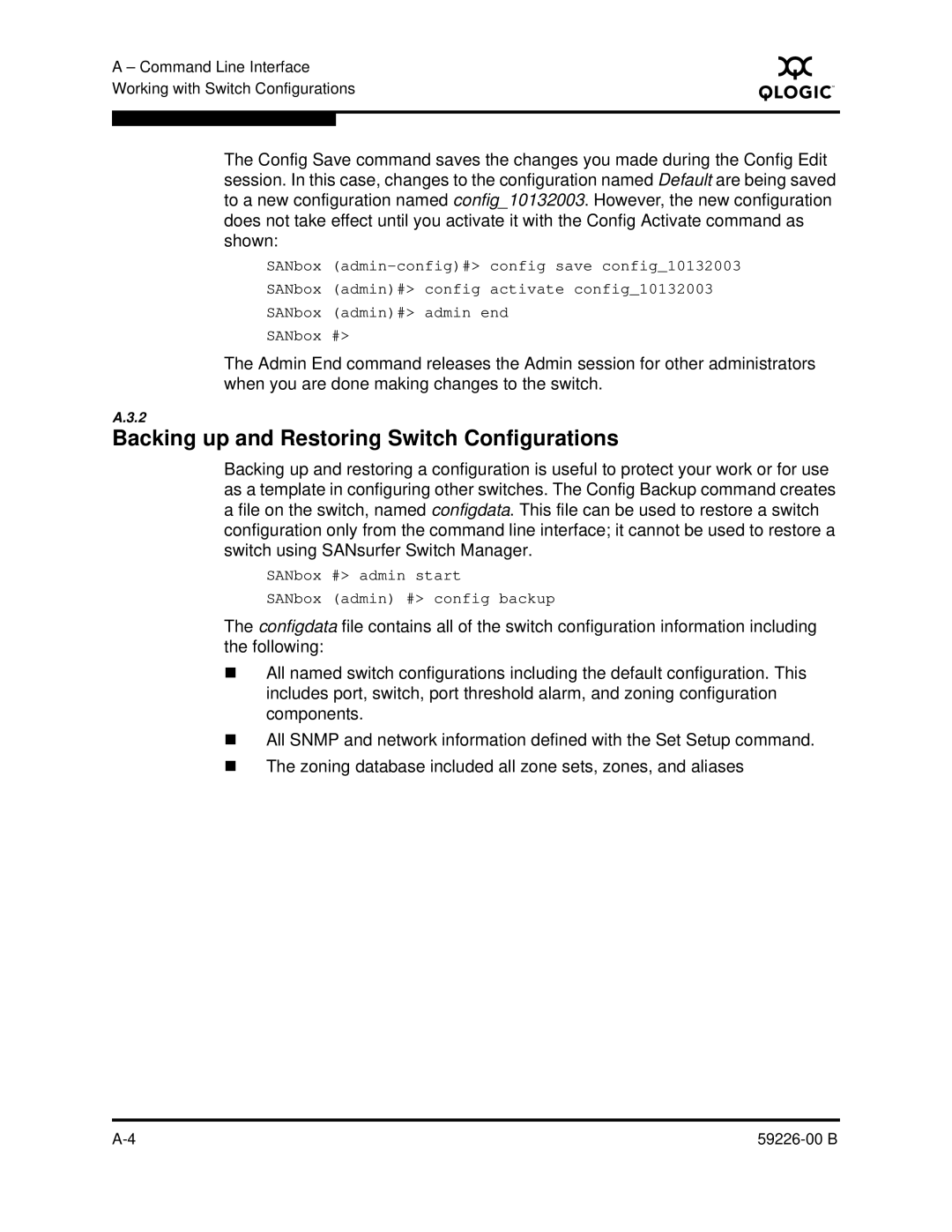 Q-Logic 59226-00 B manual Backing up and Restoring Switch Configurations 