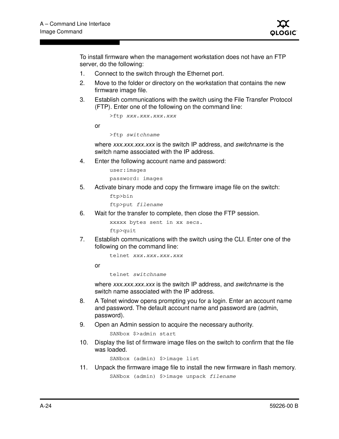 Q-Logic 59226-00 B manual Ftp Ftp switchname 