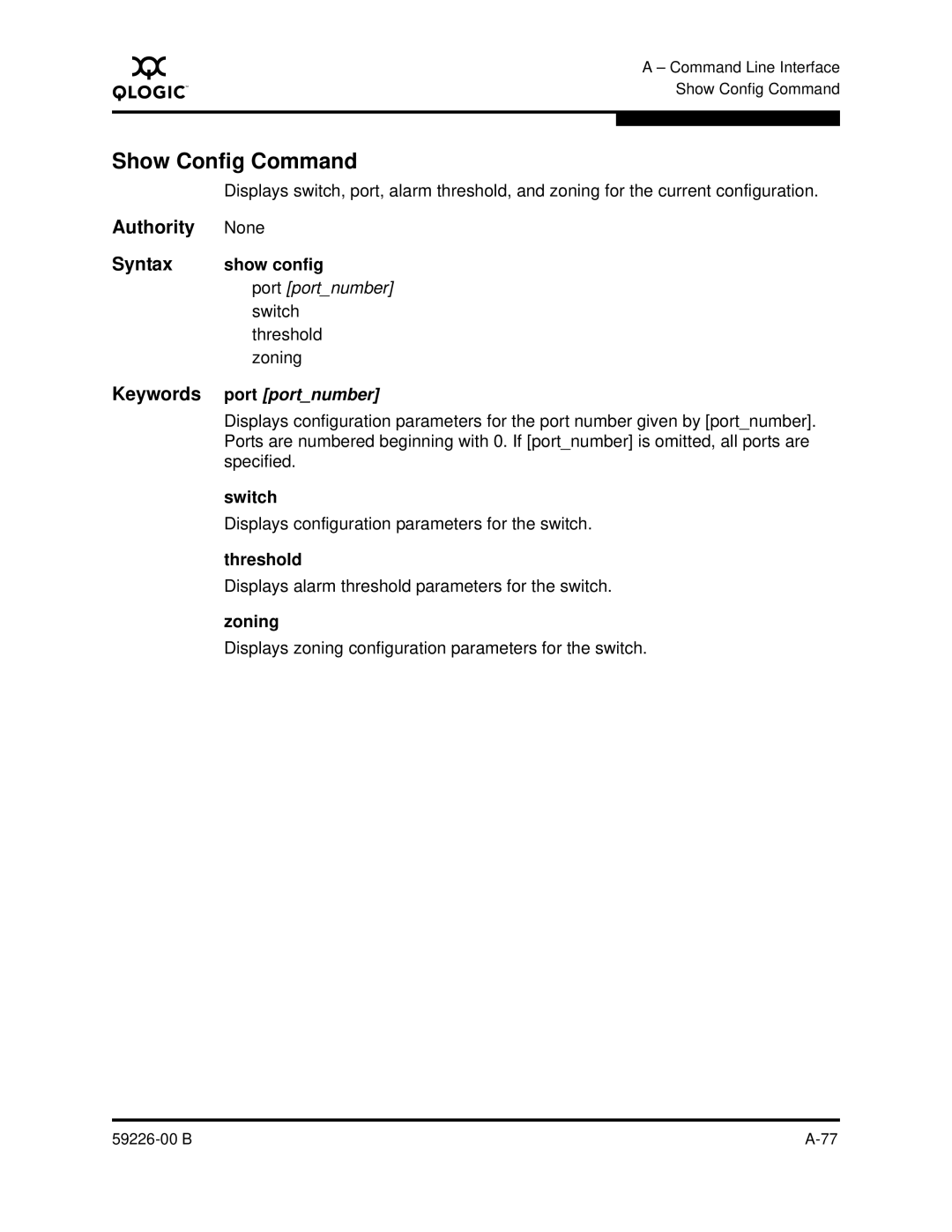 Q-Logic 59226-00 B manual Show Config Command, Show config 