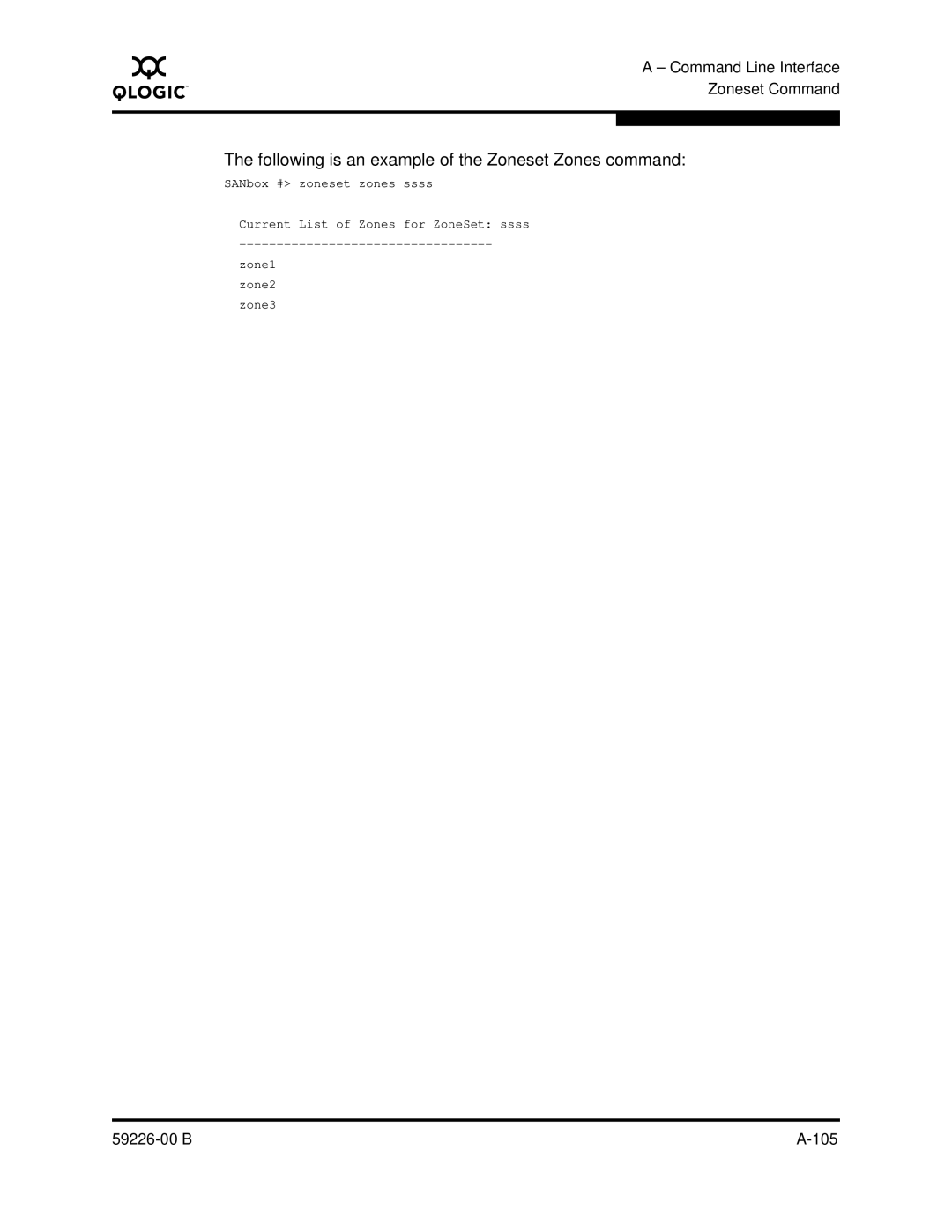 Q-Logic 59226-00 B manual Following is an example of the Zoneset Zones command 