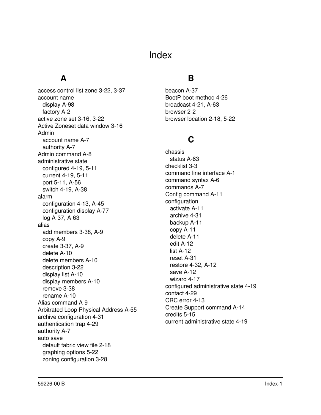 Q-Logic 59226-00 B manual Index 