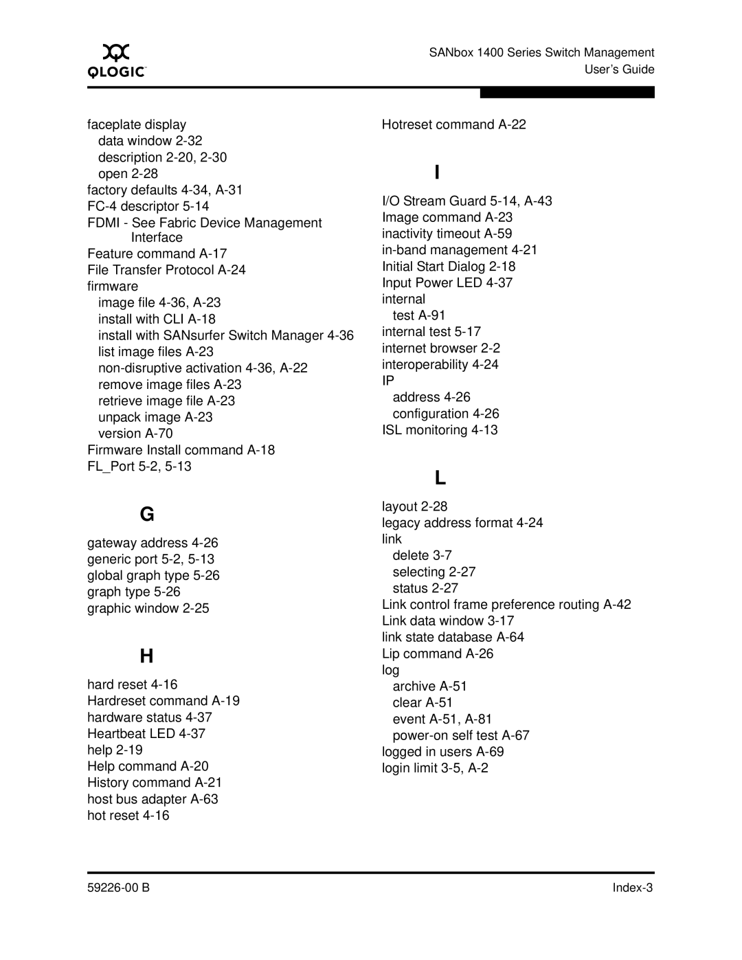 Q-Logic 59226-00 B manual B Index-3 