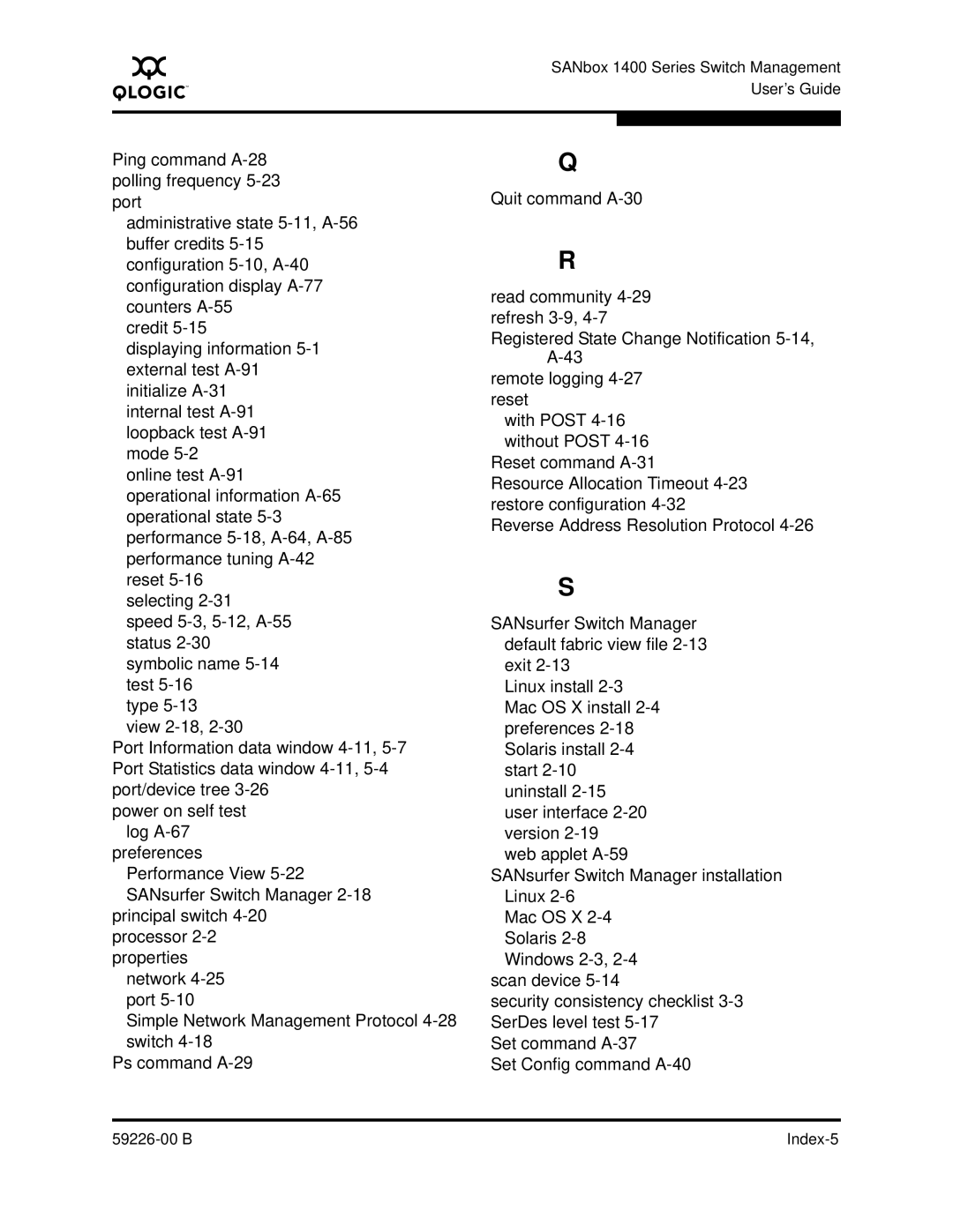 Q-Logic 59226-00 B manual B Index-5 