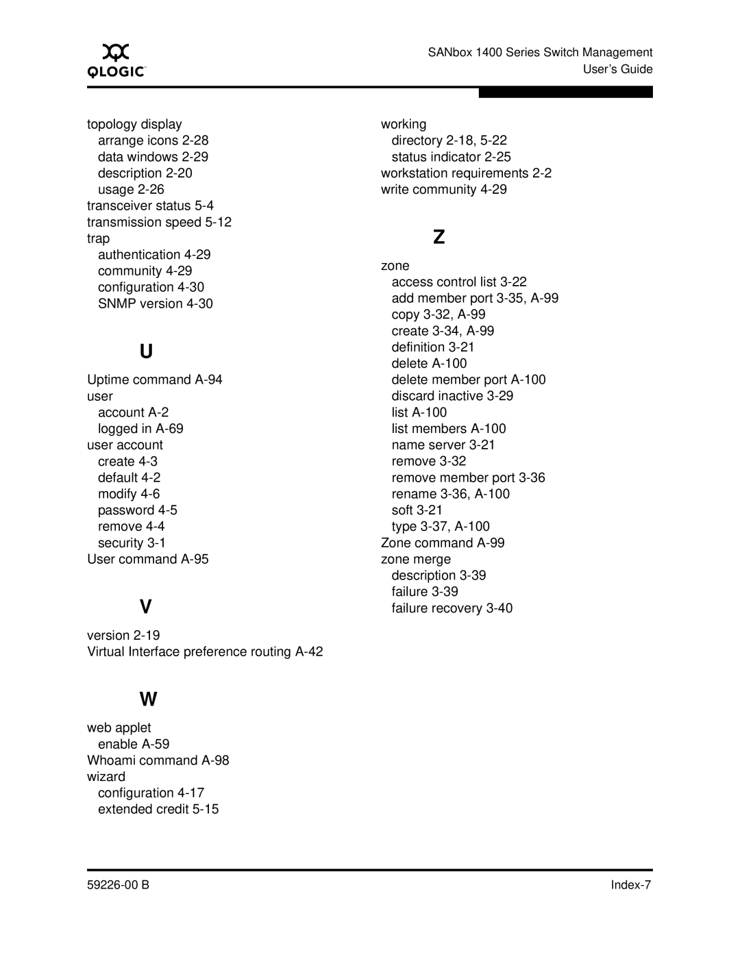 Q-Logic 59226-00 B manual B Index-7 