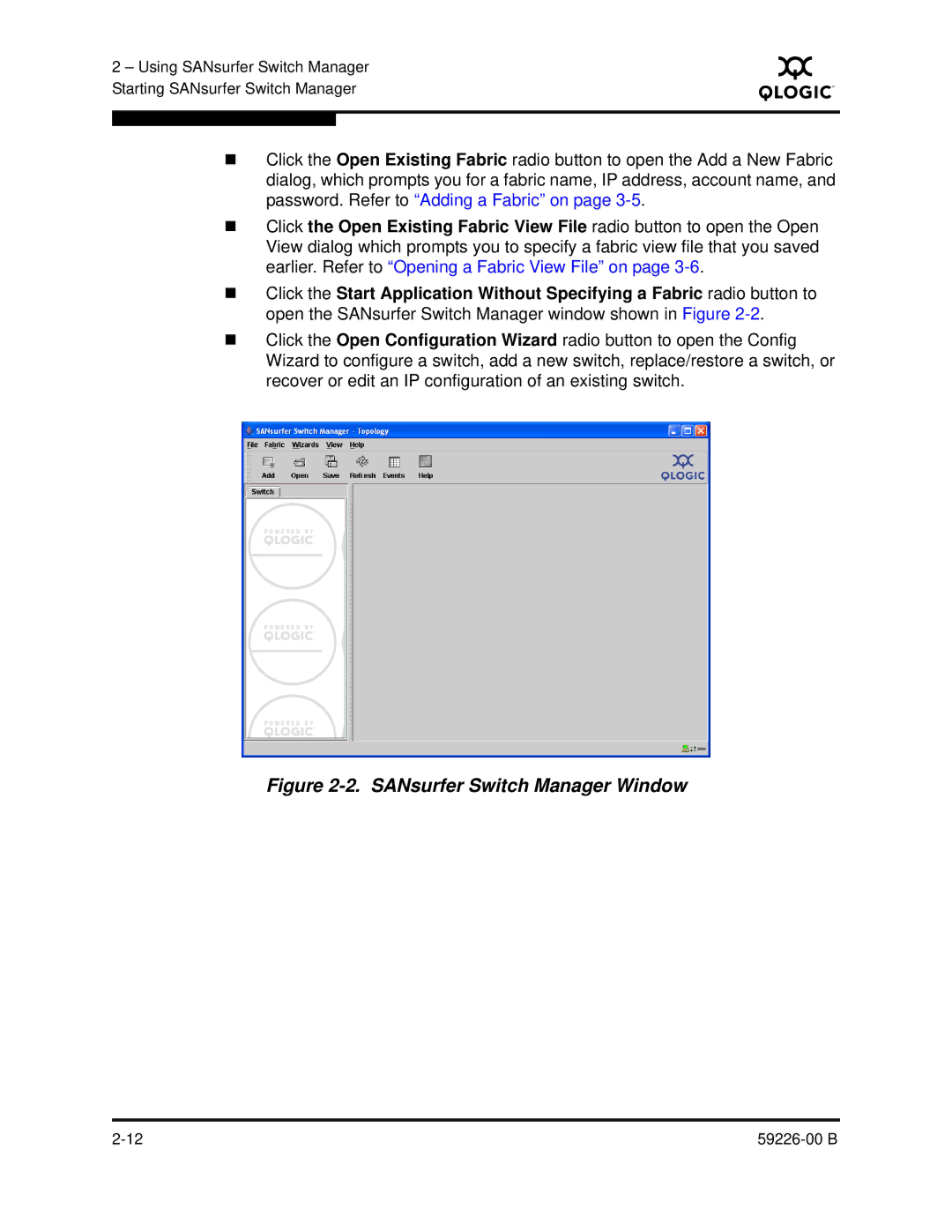 Q-Logic 59226-00 B manual SANsurfer Switch Manager Window 