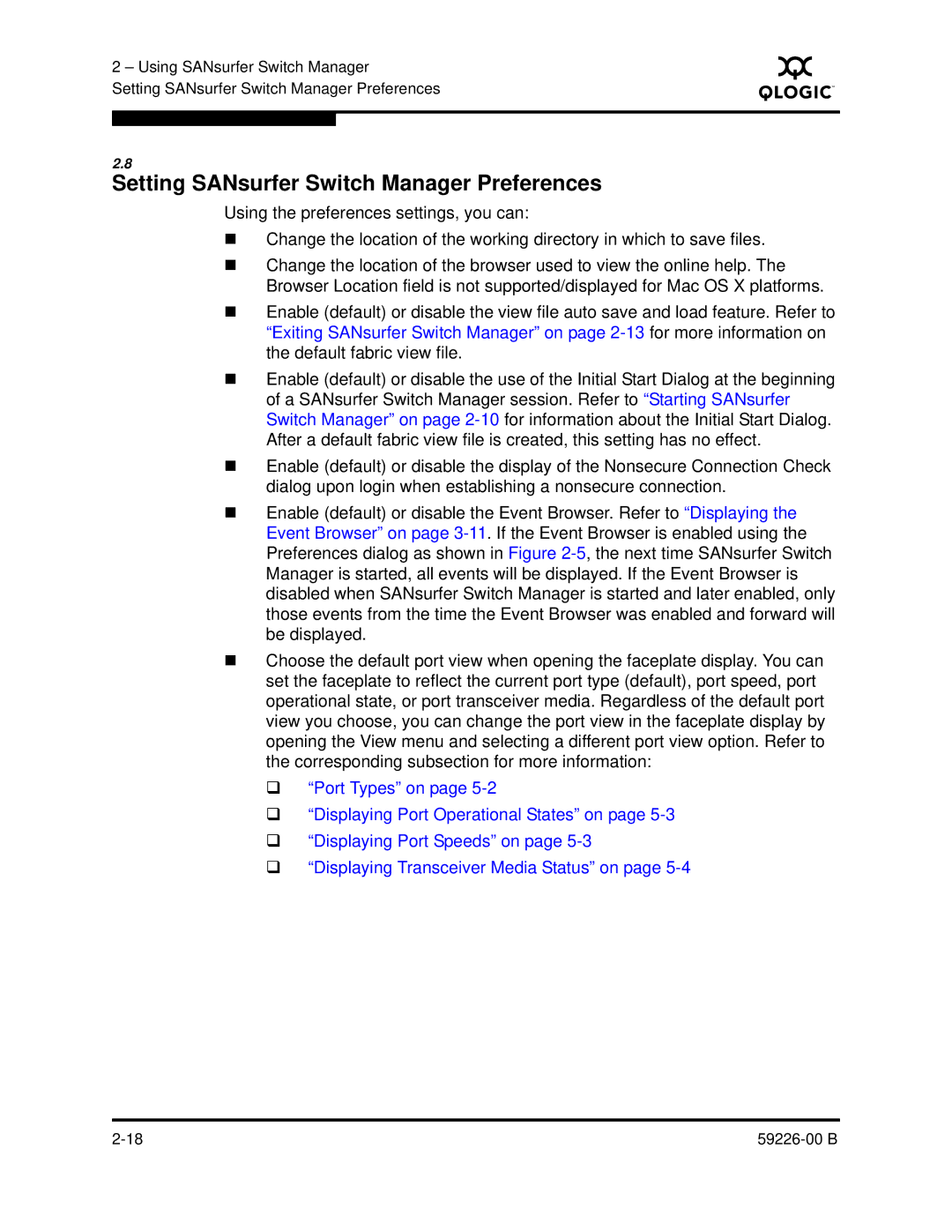 Q-Logic 59226-00 B manual Setting SANsurfer Switch Manager Preferences 