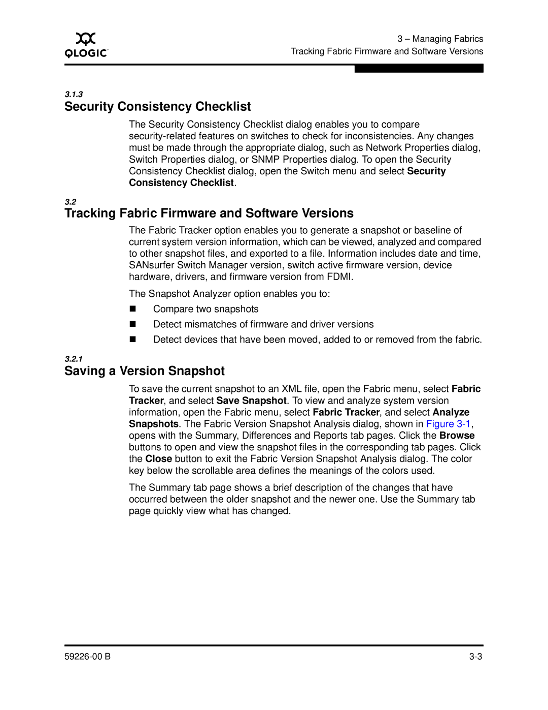 Q-Logic 59226-00 B manual Security Consistency Checklist, Tracking Fabric Firmware and Software Versions 