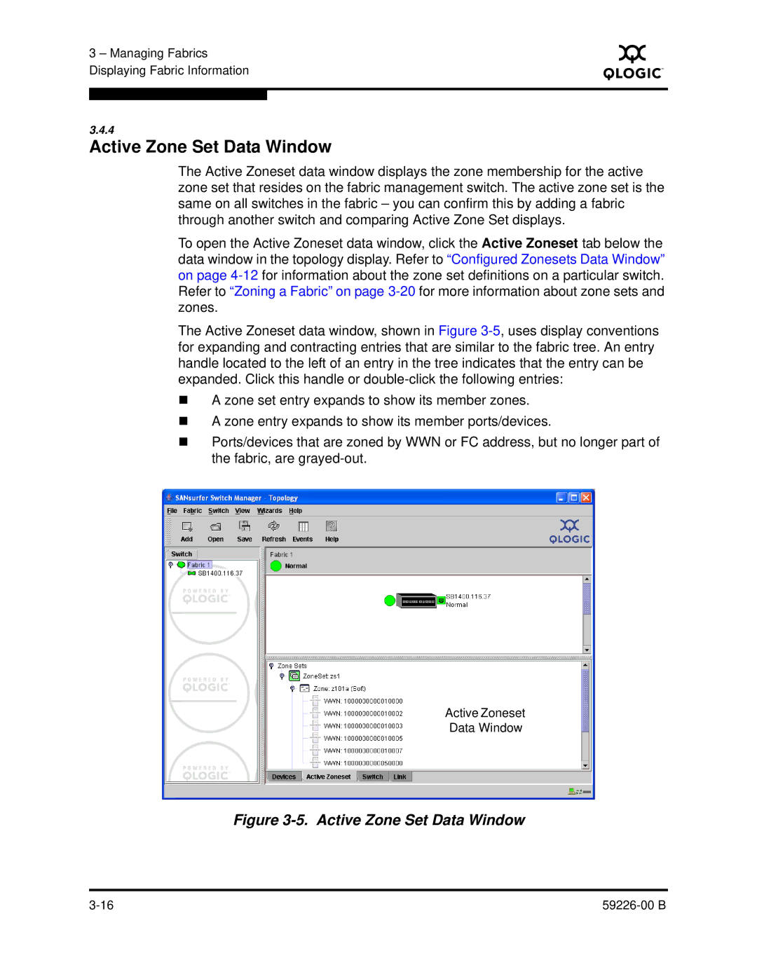 Q-Logic 59226-00 B manual Active Zone Set Data Window 