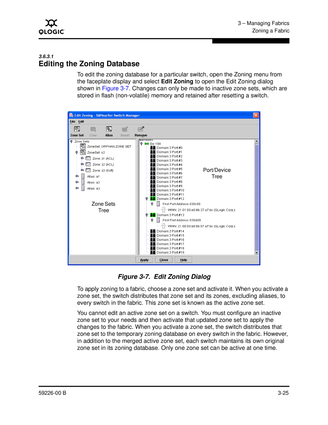 Q-Logic 59226-00 B manual Editing the Zoning Database, Edit Zoning Dialog 