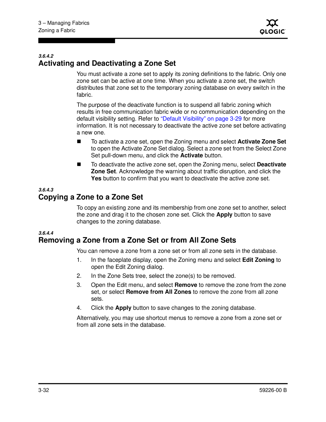 Q-Logic 59226-00 B manual Activating and Deactivating a Zone Set, Copying a Zone to a Zone Set 