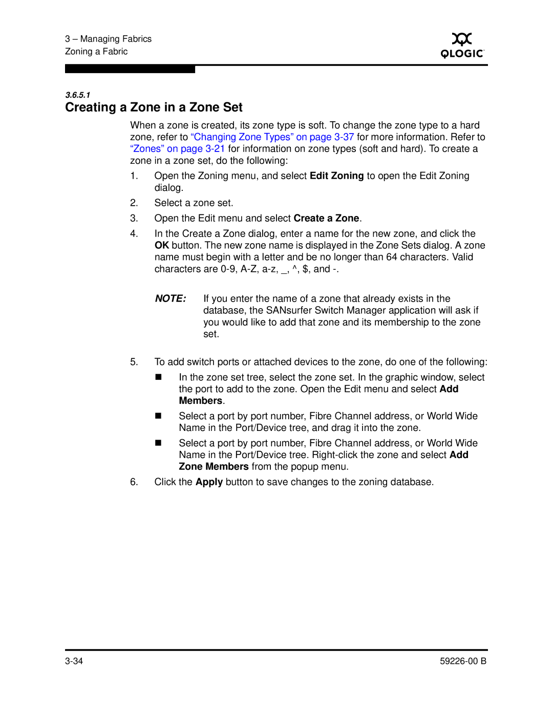 Q-Logic 59226-00 B manual Creating a Zone in a Zone Set 