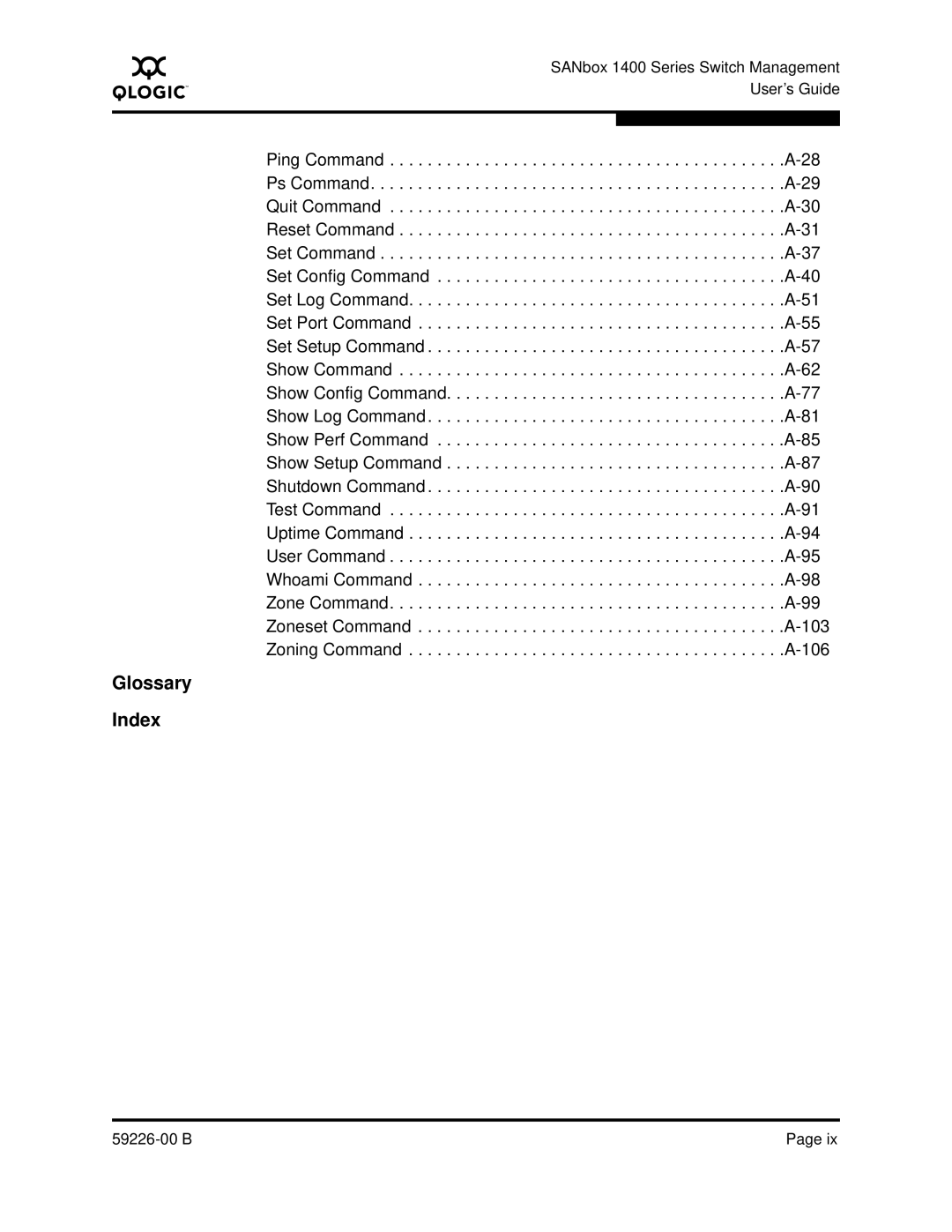 Q-Logic 59226-00 B manual Glossary Index 