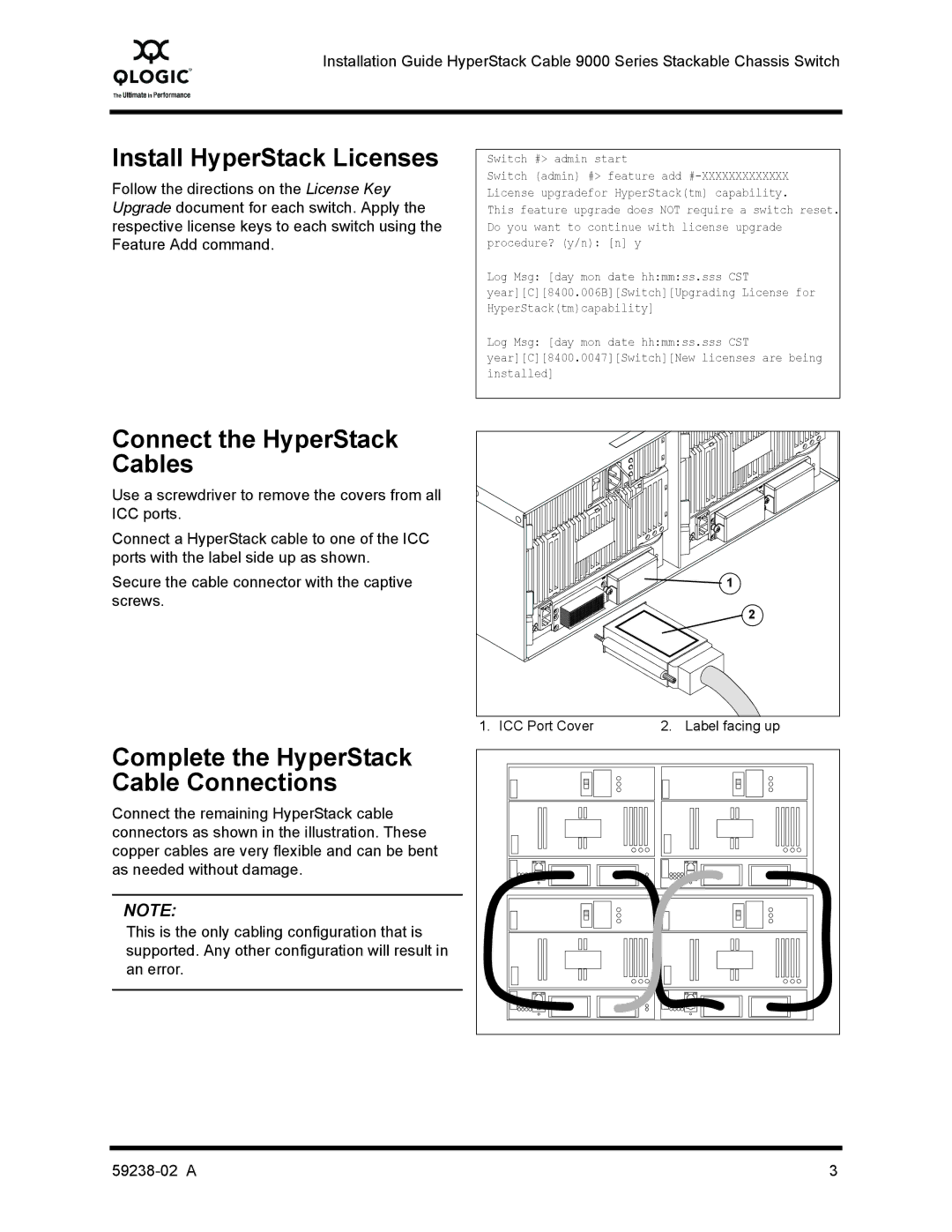 Q-Logic 59238-02 A Install HyperStack Licenses, Connect the HyperStack Cables, Complete the HyperStack Cable Connections 