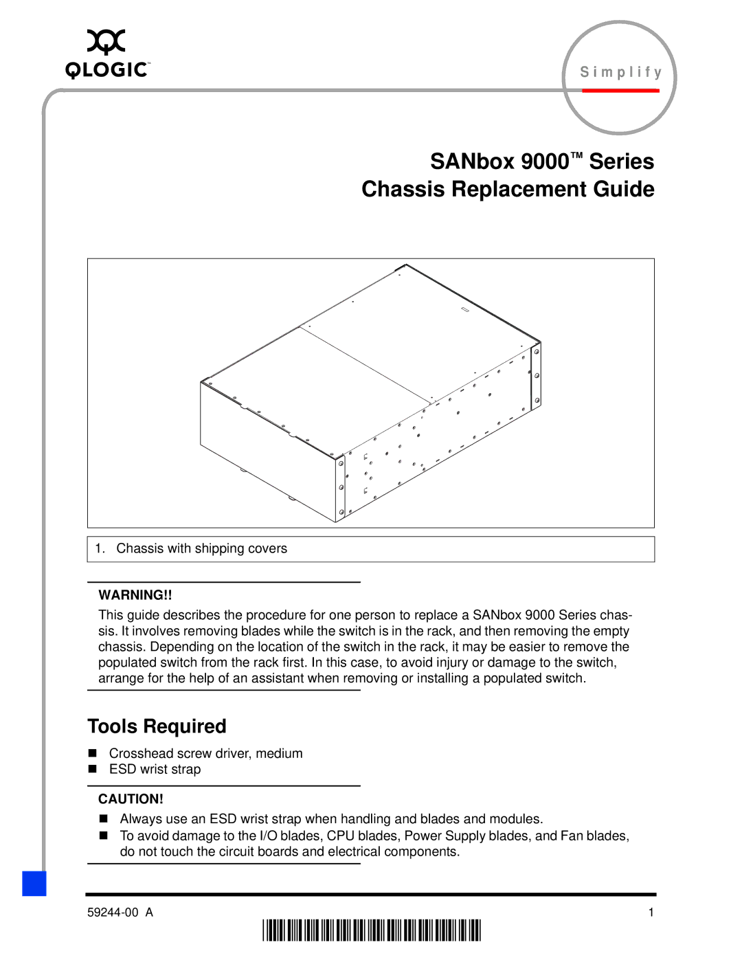 Q-Logic 59244-00 A manual SANbox 9000 Series Chassis Replacement Guide, Tools Required 