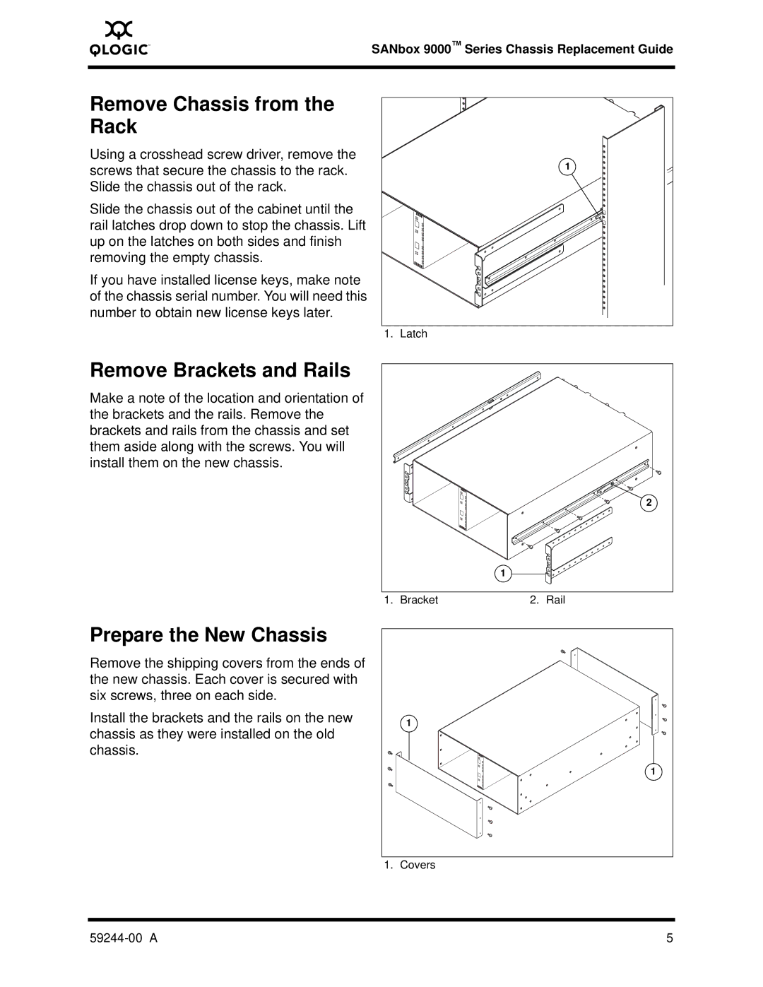 Q-Logic 59244-00 A manual Remove Chassis from the Rack, Remove Brackets and Rails, Prepare the New Chassis 