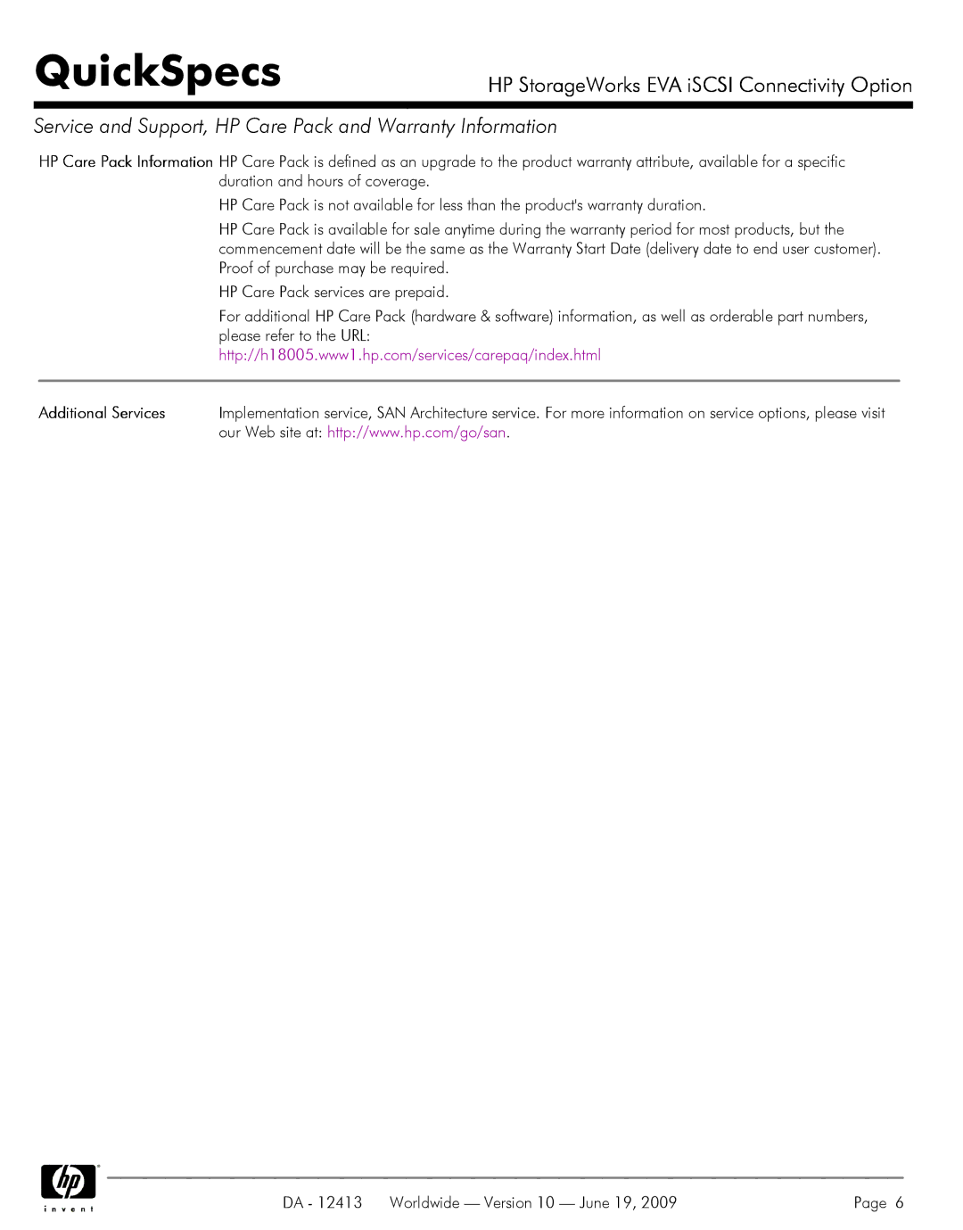 Q-Logic 4100, 6000, EVA ISCSI, 4400 manual QuickSpecs 