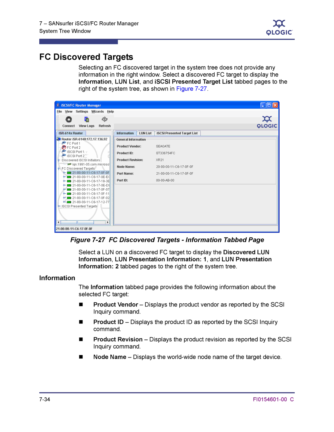 Q-Logic 6140 manual FC Discovered Targets Information Tabbed 