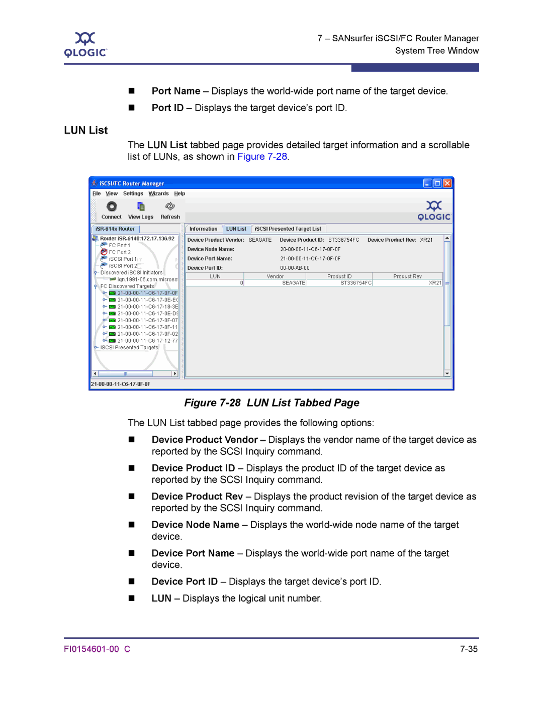 Q-Logic 6140 manual LUN List Tabbed 