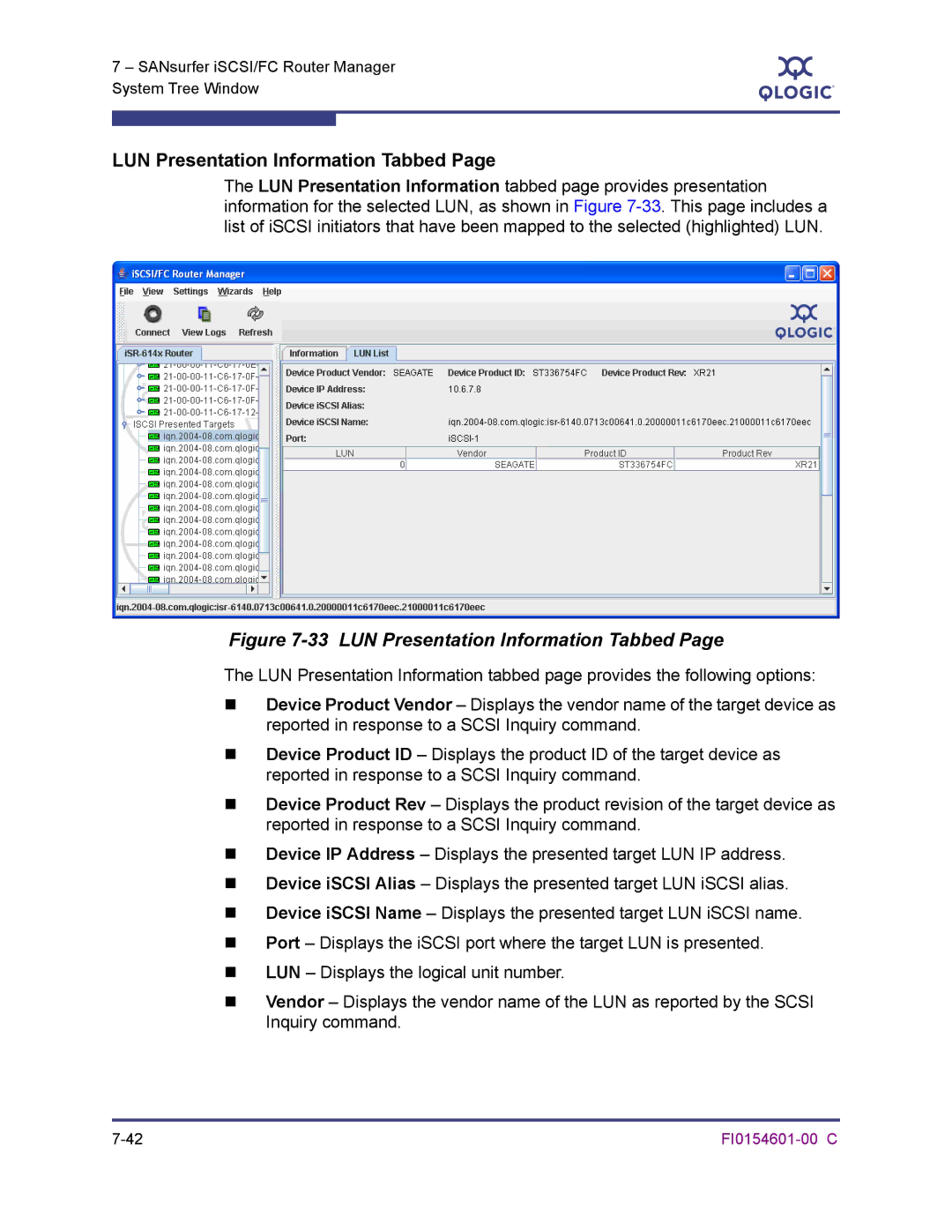 Q-Logic 6140 manual LUN Presentation Information Tabbed 