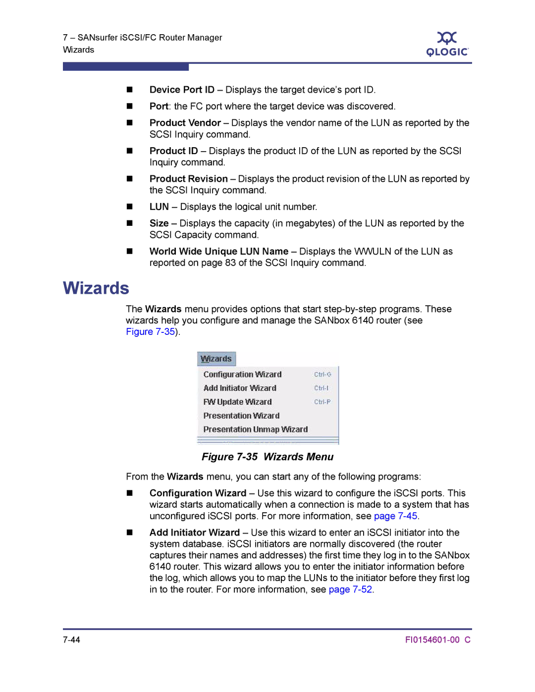 Q-Logic 6140 manual Wizards Menu 